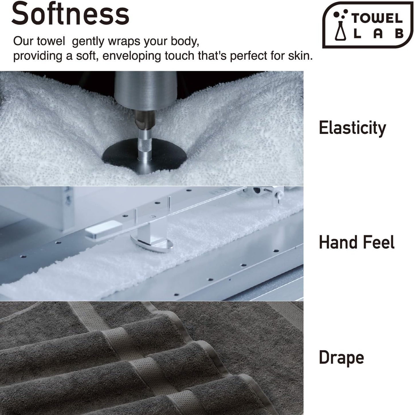 [Japan Technology], Plush Light-Weight Towel, Bath Towel (30x54 inches), 520GSM, Light Gray, Pack of 4, Quick Dry, High Absorbency, 100% Cotton