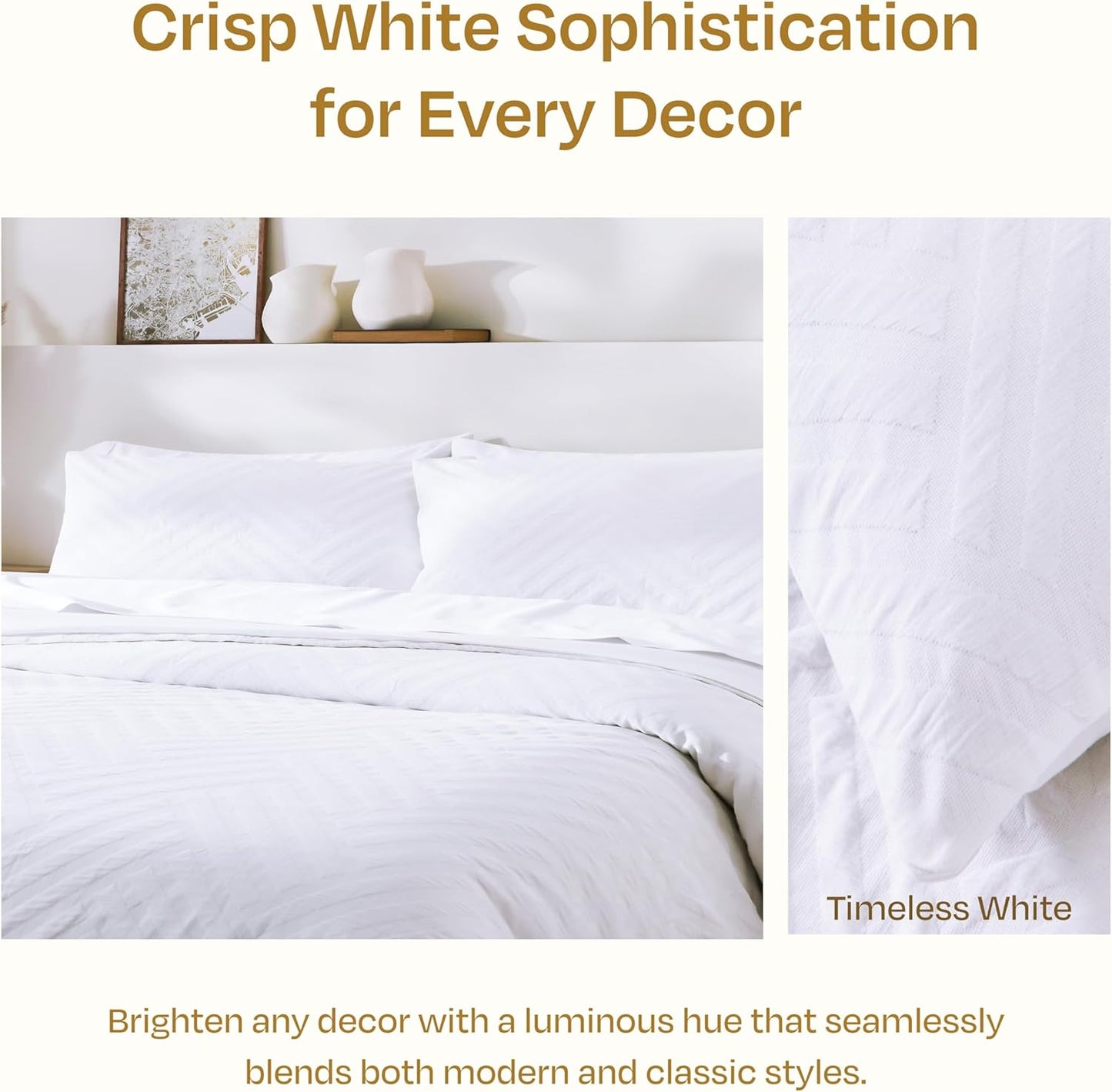 California Design Den Duvet Cover Queen Set - 100% Cotton 3 Piece White Duvet Cover & Sham Set, Soft Textured (92" x 90") - White Geo Matelassé Pattern