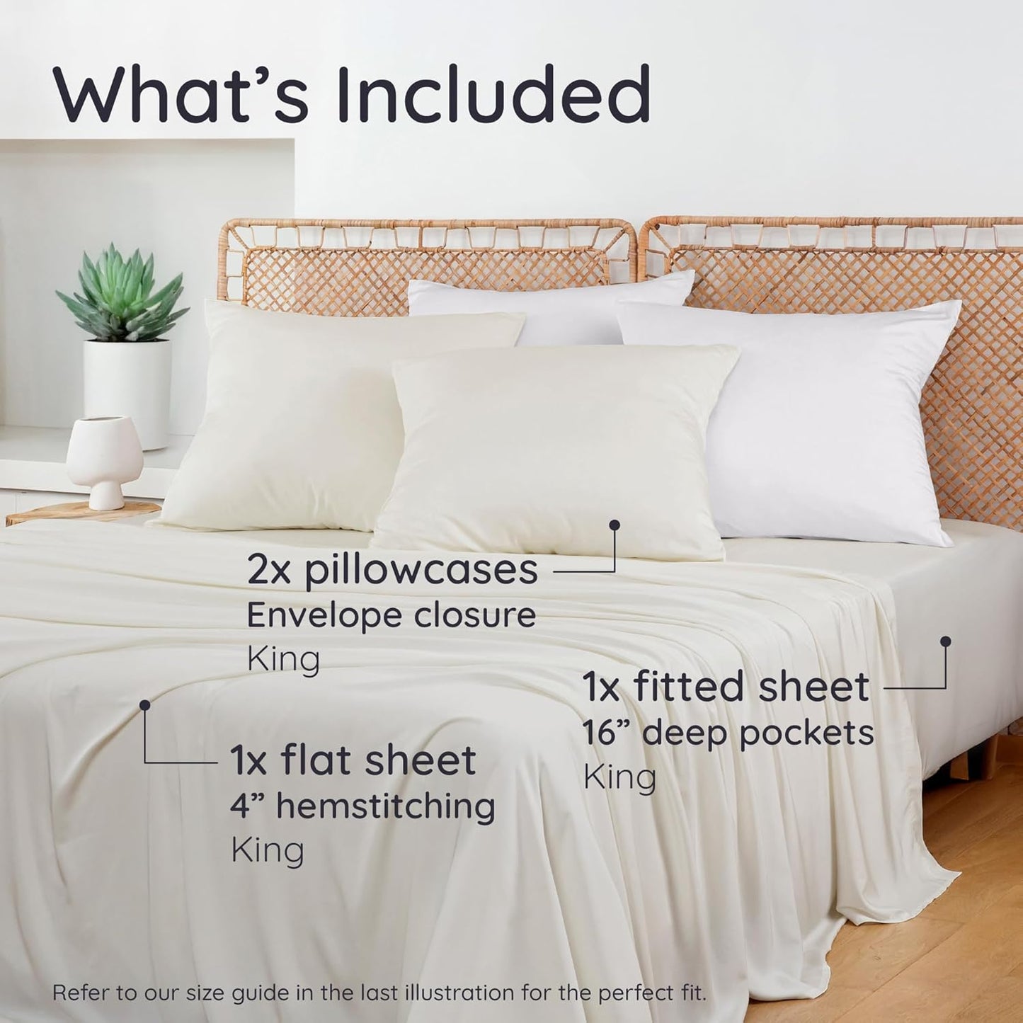 Bambaw 100% Viscose Derived from Bamboo King Size Bed Sheet Set - 4pcs Luxury Cooling Sheets for Hot Sleepers, Soft Sheets, Fits Up to 16'' Deep Pocket (Ivory)
