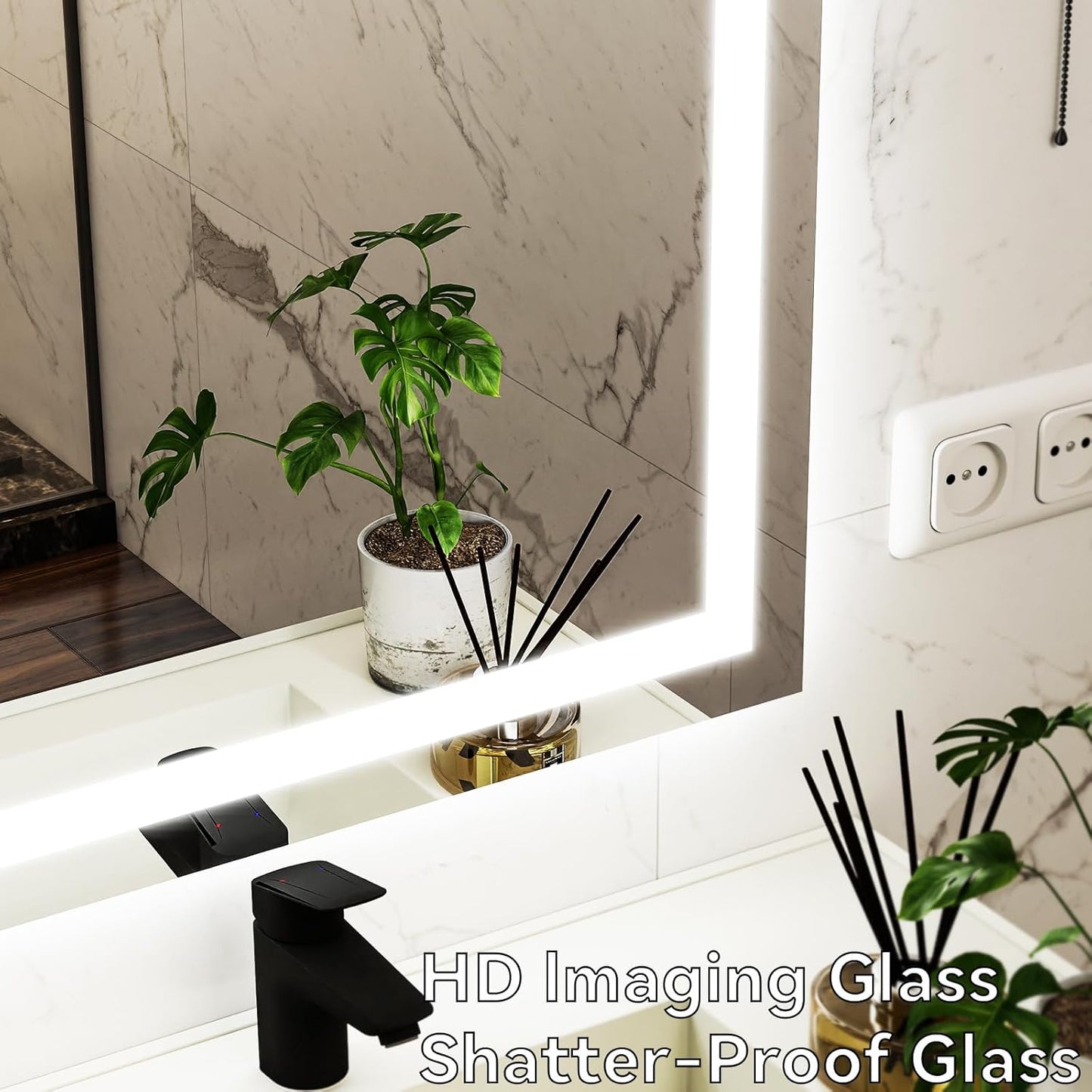 VooBang Bathroom Mirror with Lights 36 x 55 inches - 3 Adjustable Lighting Modes LED Bathroom Vanity Mirror, Anti-Fog, Memory Function, Tempered Glass, Wall Mounted Horizontally Vertically
