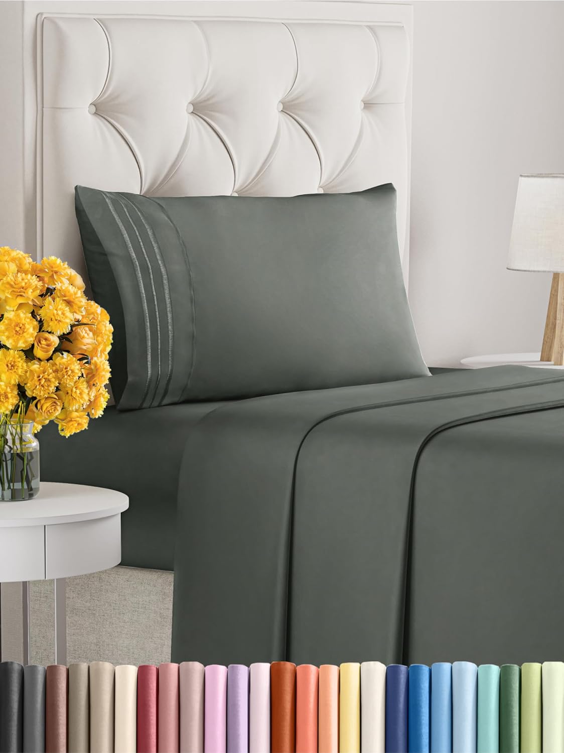 Twin XL Size 3 Piece Sheet Set - Extra Soft, Breathable And Cooling Sheets - Hotel Luxury Bed Sheets for Women & Men - Deep Pockets, Easy-Fit & Wrinkle-Free Sheets - Gunmetal Grey Oeko-Tex Bed Sheets