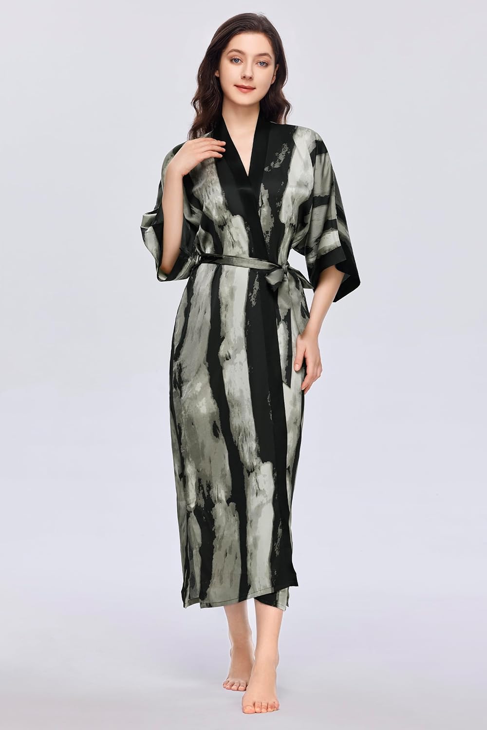 PRODESIGN Kimono Robe for Women - Long Satin Sleepwear Silky Kimono Cover-Up Nightgown Japanese Bathrobe Loungewear Blouse