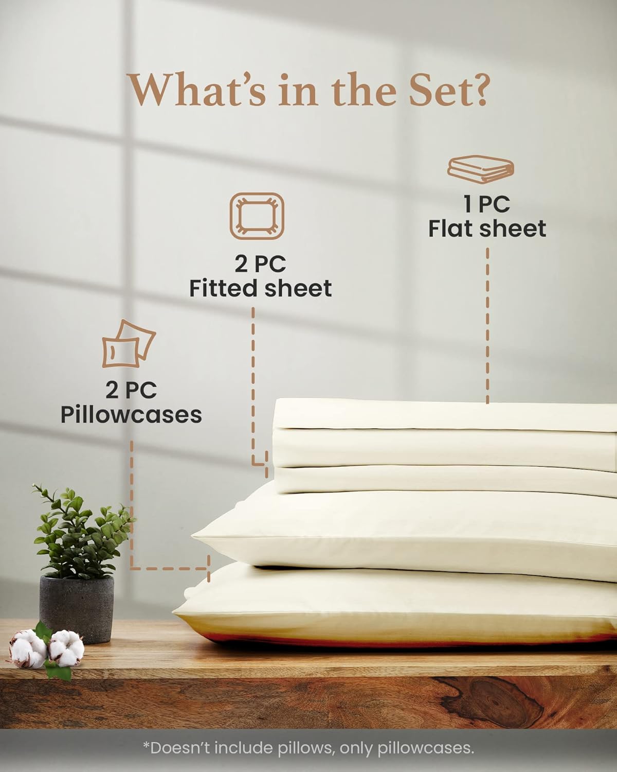 Good Sleep Bedding Split King Sheets Sets for Adjustable Bed Cotton, Luxury Sheets, Egyptian Cotton, 5 Piece Cotton Split King Sheet Set, Sateen Sheets, 2 Fitted - 16" Deep Pocket, Ivory