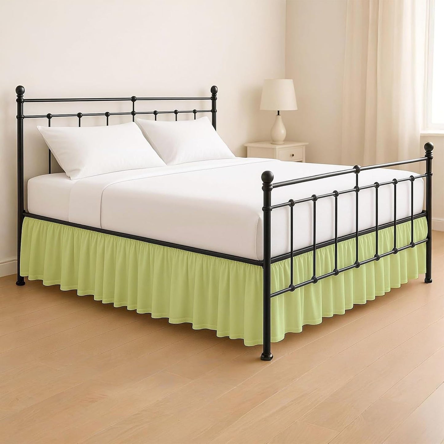 KRISHNA Ruffled Bed Skirt with Split Corners Full, 100% Microfiber Hotel Quality, 18 Inch Drop Dust Ruffle Gathered Bedskirt with Platform, 54" x 75", Sage