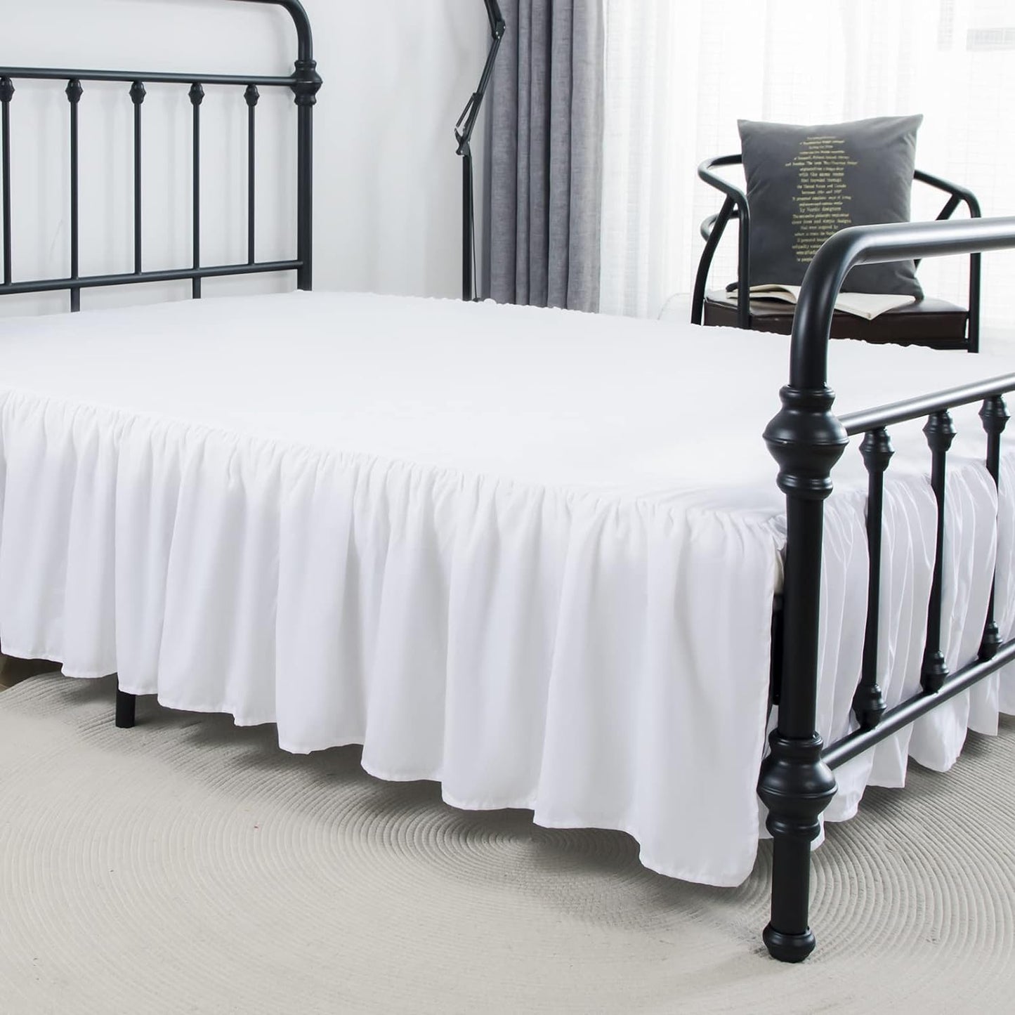 Bed Skirt Twin Size Ruffled Bed Skirt with Split Corners, 14 Inch Drop Dust Ruffle Bed Skirts with Platform, White
