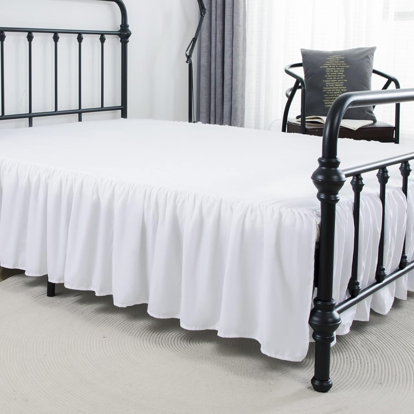 Bed Skirt King Size Ruffled Bed Skirts with Split Corners,14 Inch Drop Dust Ruffle Bed Skirt with Platform, White