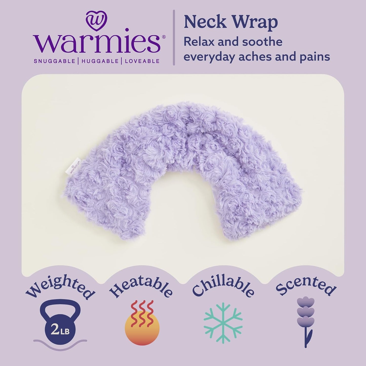 warmies Microwavable Neck & Shoulder Wrap - Heating & Cooling Plush Pad for Calming Relaxation - Weighted & Heated Neck Warmer with Scented Lavender - Microwave Heat Pad for Aches & Pain - Purple