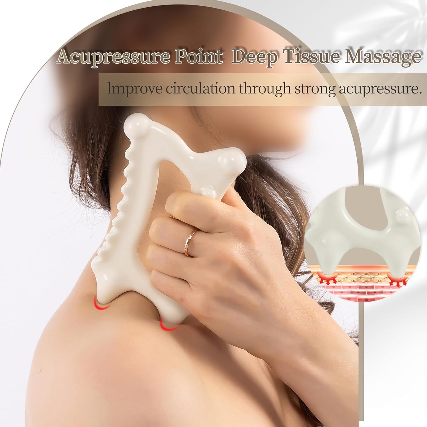 Ceramic Body Gua Sha Tools, Advanced Trigger Point Massage Tools, Korean 괄사 Gua Sha Facial Tools, Lymphatic Drainage Tools Gifts for Mother Women Men(Dual Row Style)
