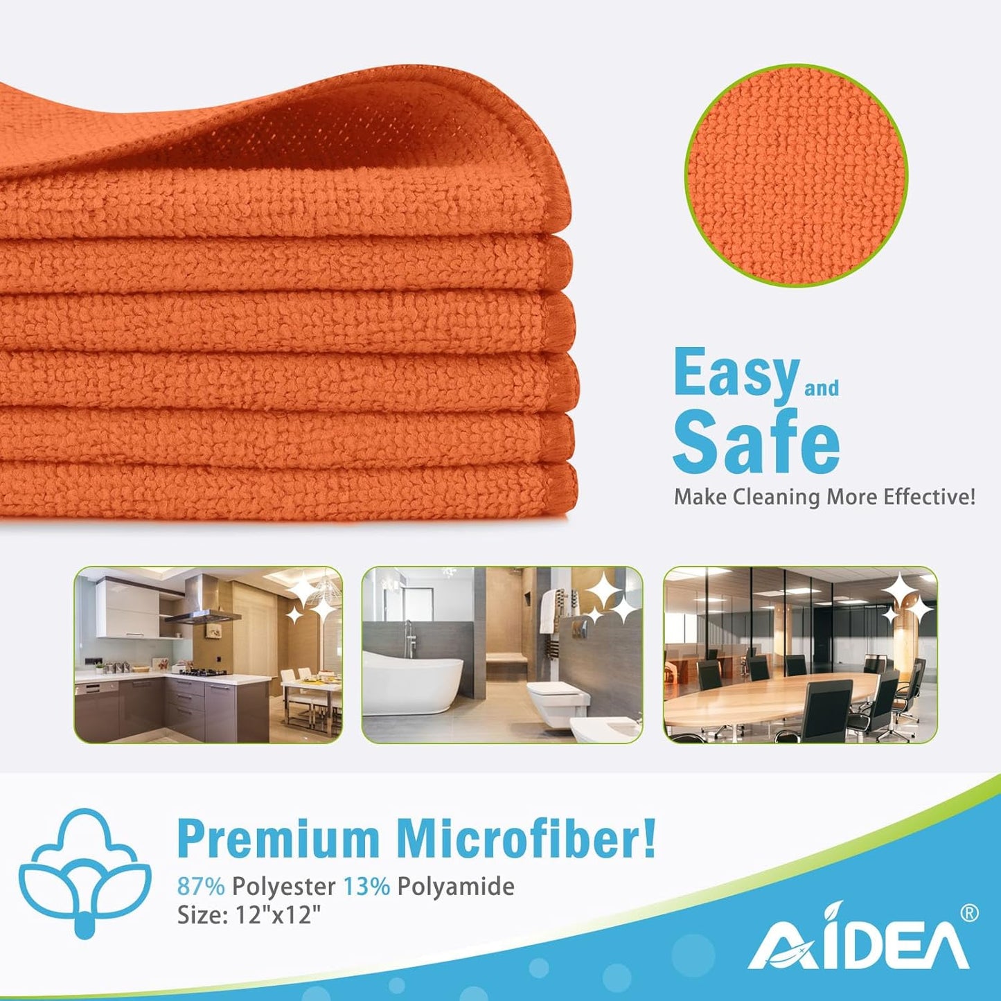AIDEA Microfiber Cleaning Cloth-12PK, Soft Microfiber Towels for Cars, Absorbent Cleaning Rags, Lint-Free Streak-Free Wash Cloths for House, Kitchen, Window(12in.x12in), Orange