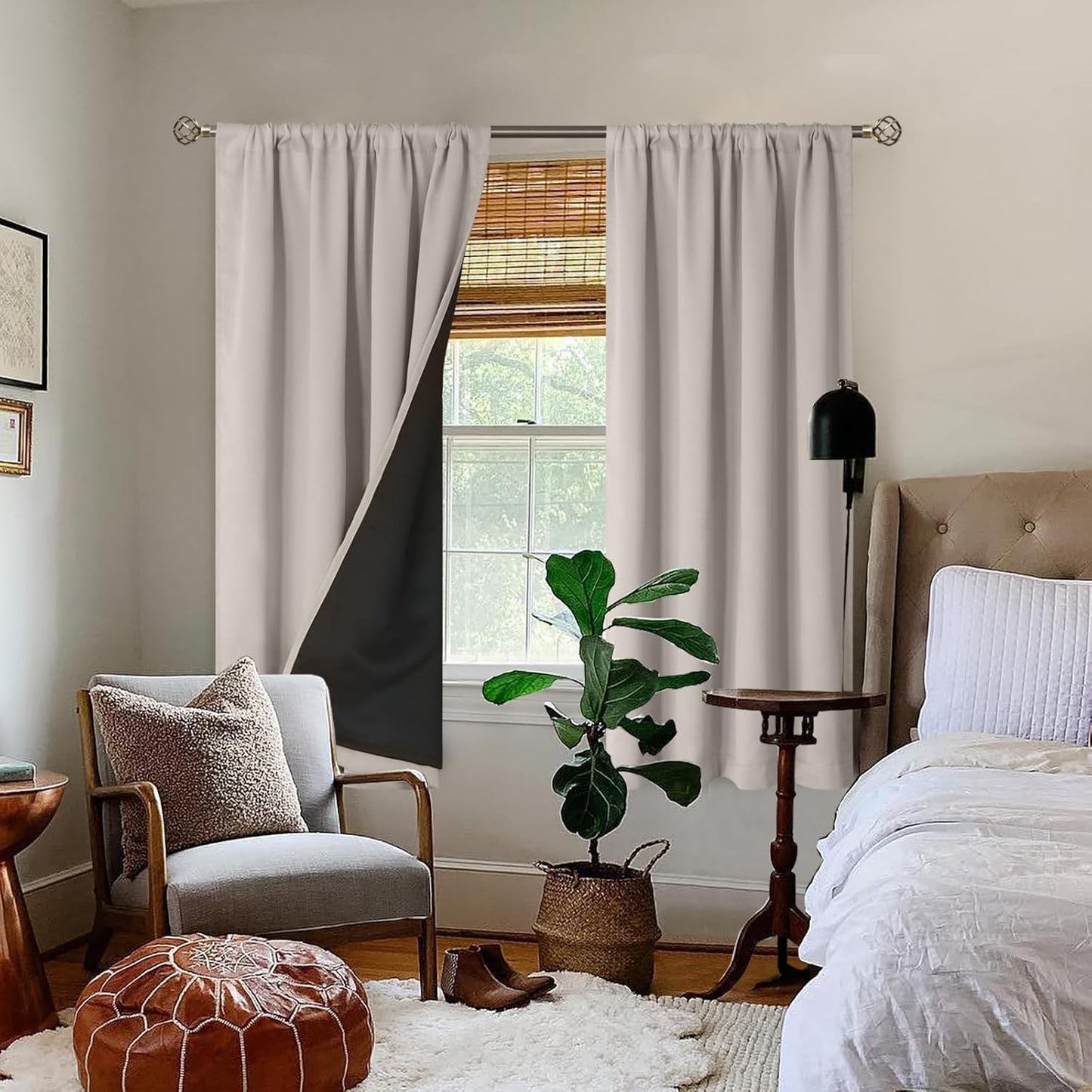 BGment Full Blackout Curtains for Bedroom 63 Inch Length 2 Panels Set, Thermal Insulated Room Darkening Noise Canceling Living Room Curtains with Rod Pocket, Each Panel 42 Inch Wide, Cashmere