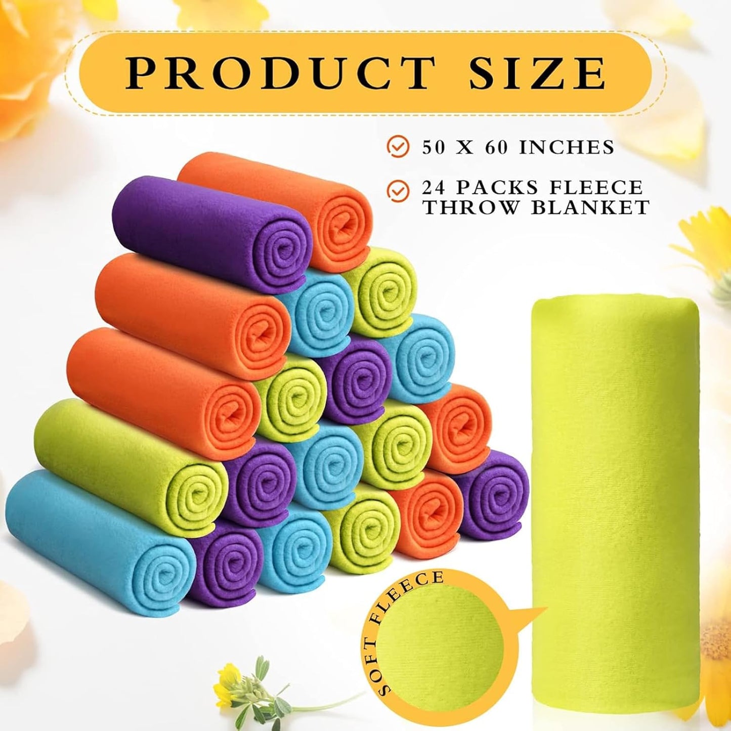 24 Packs Fleece Throw Blanket Soft Warm Lightweight Fleece Blanket Cozy Throw Bulk for Bed Couch Sofa Home Office Wedding Gifts Suitable for Seasons, 50 x 60 Inches(Bright Color)