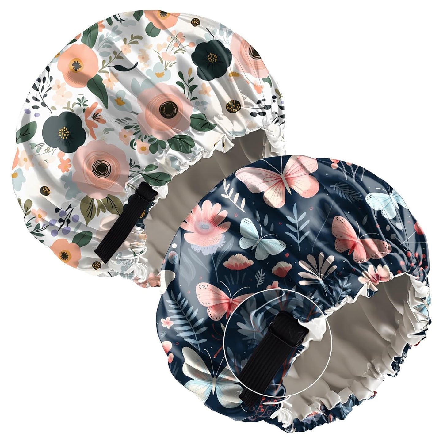2 PCS Bonnets for Women Girls Satin Hair Bonnet Silk Adjustable Elastic Double Layer Hair Wrap Sleep Cap Comfort Cute-Floral