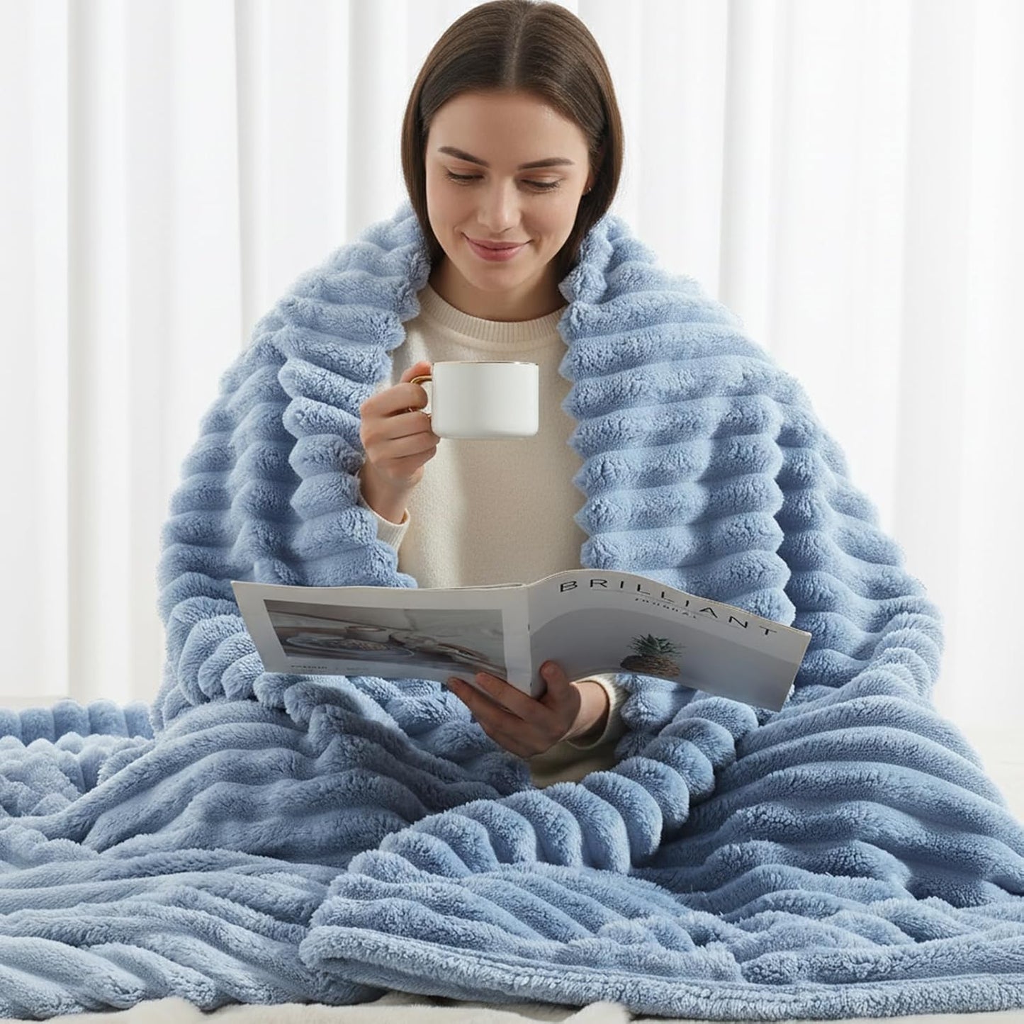 decorUhome Christmas Soft Fleece Blue Grey Blanket King Size for Bed, Cozy Fluffy Plush Flannel Large Striped Throws for Couch Sofa, Lightweight Decorative Fuzzy Blanket for Woman, 108x90 Inches