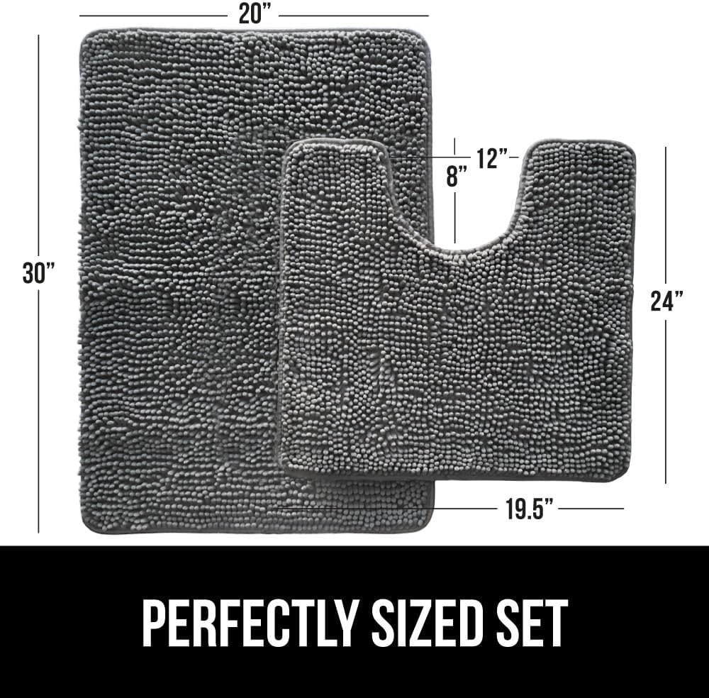GORILLA GRIP Bathroom Rug Sets, Soft Chenille 2 Piece Area Rugs Set, Toilet Base Mat and 30x20 Carpet, Absorbent Microfiber Washable Mats Dry Quickly, Home Décor and Bath Room Accessories, Grey