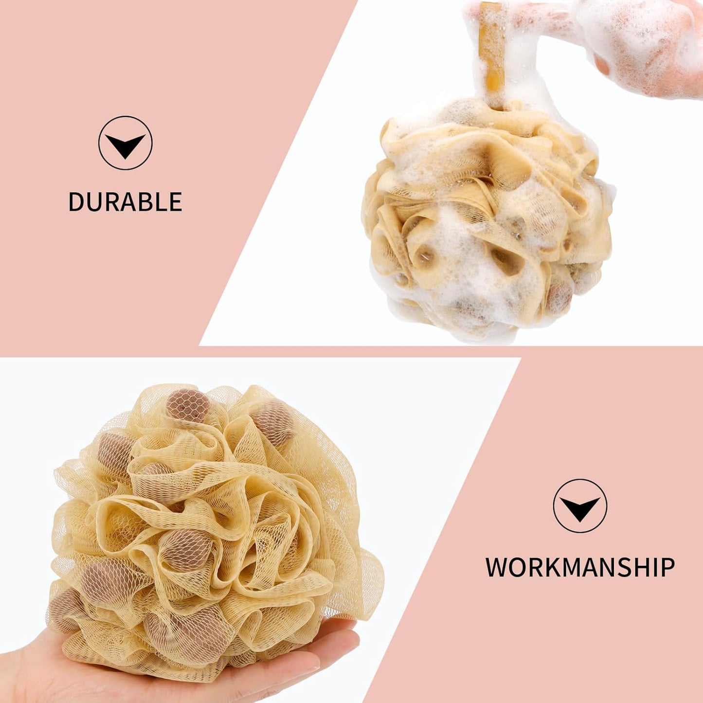 Bath Loofah Shower Sponge Body Back Scrubber Soft Mesh Shower Puffs Exfoliating Loofa for Women & Men Bath Accessories Cleaning Tool (4Pcs 60G Shower Puffs, Luxury)