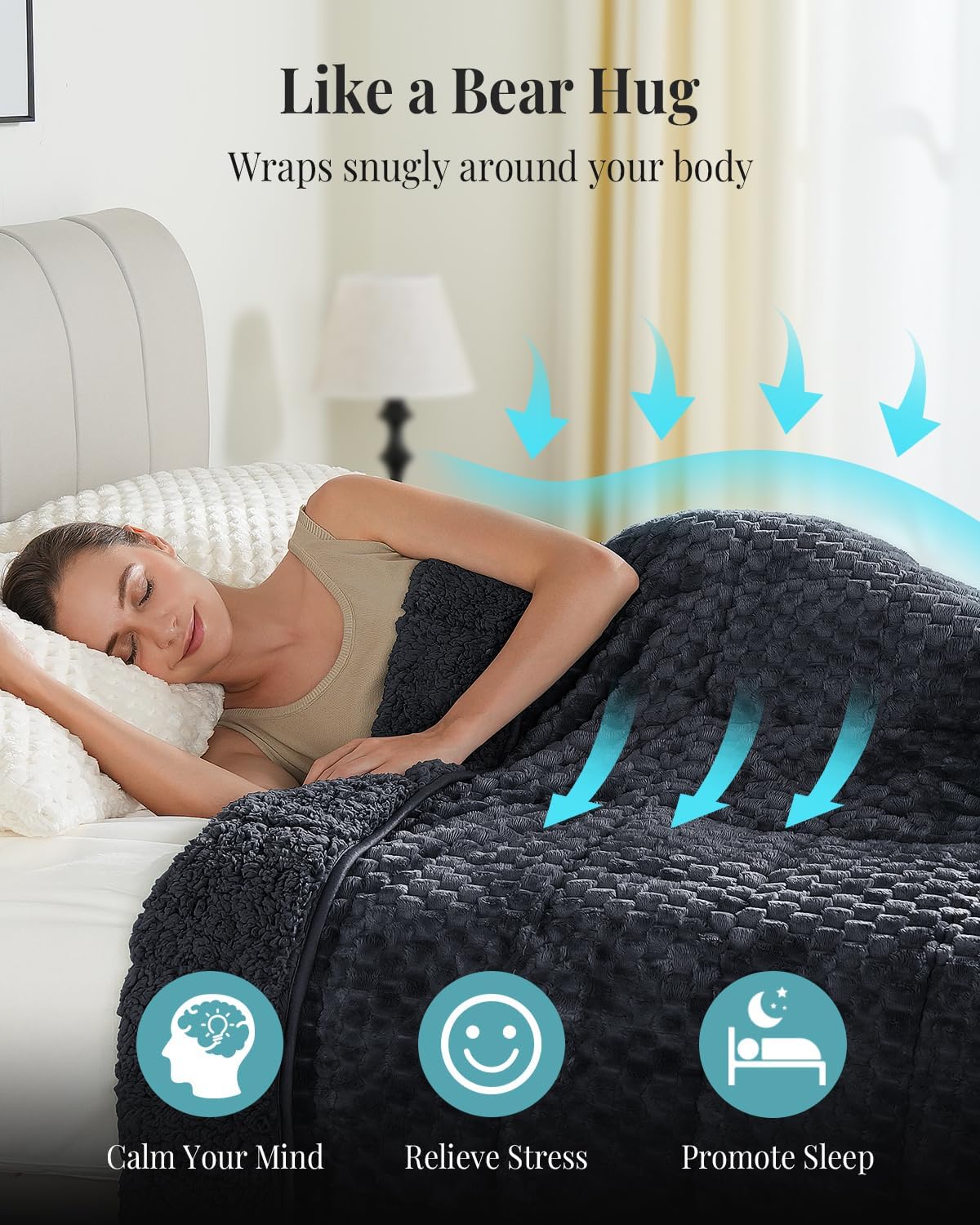 Topblan Weighted Blanket for Adults (60" x 80" 15lbs, Dark Grey), Soft Sherpa Queen Size Heavy Blanket, 3D Jacquard Flannel Fleece Weighted Blankets for Couch and Bed