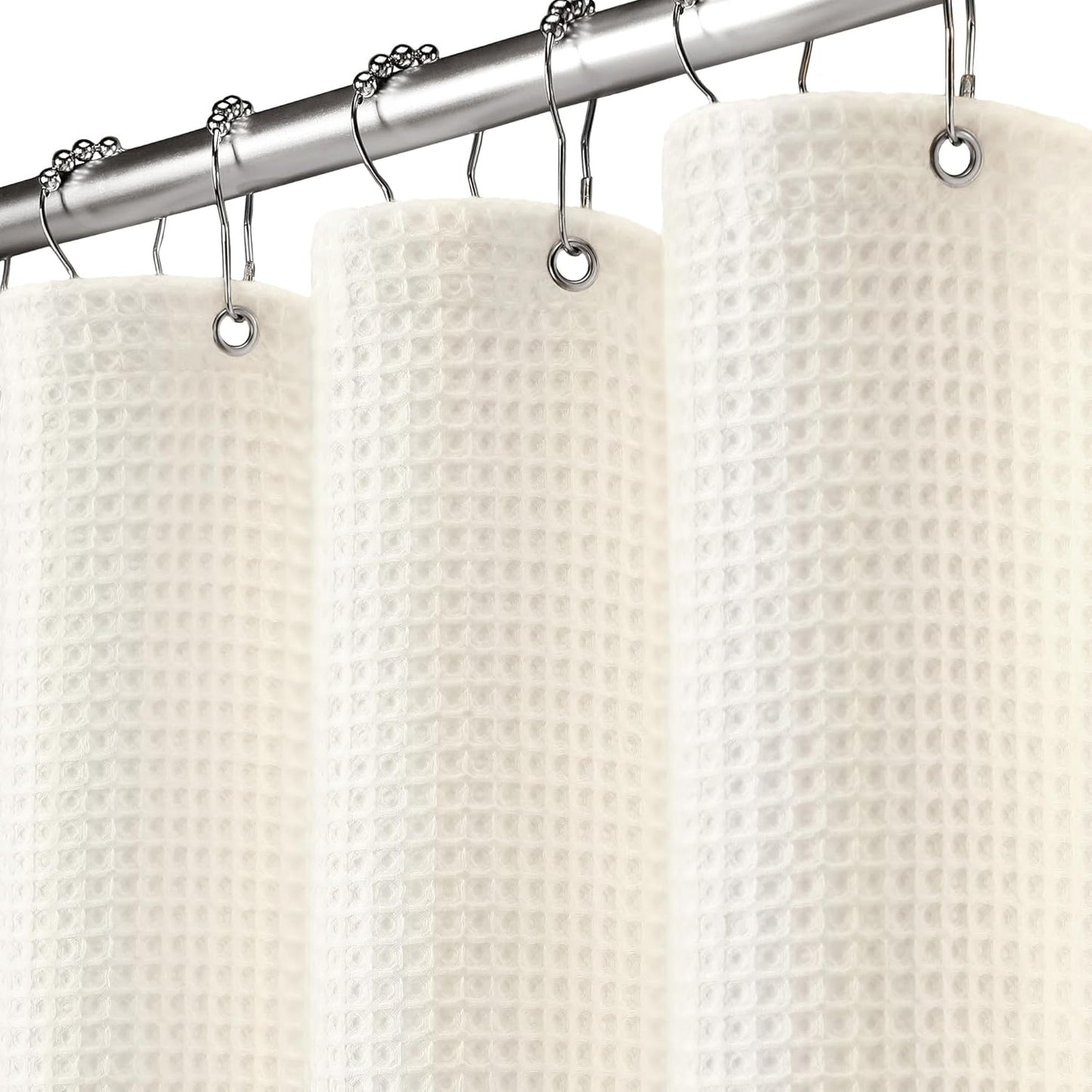 Extra Long Waffle Shower Curtain - Ivory Cotton Texture Fabric Heavyweight Shower Curtain for Bathroom,72Wx84L