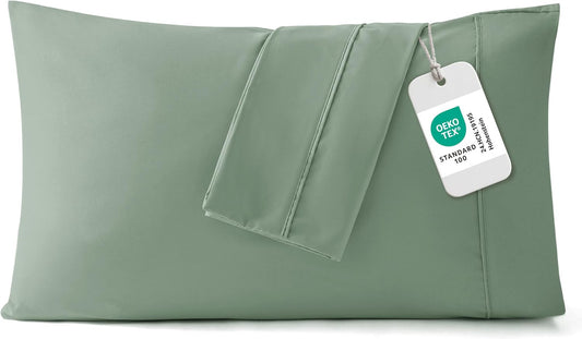 Bedsure King Size Pillow Cases Set of 2 - Sage Green Brushed Microfiber Pillowcases 2 Pack, Super Soft Pillow Case Cover with Envelope Closure, Wrinkle, Fade and Stain Resistant, 20x36 Inches