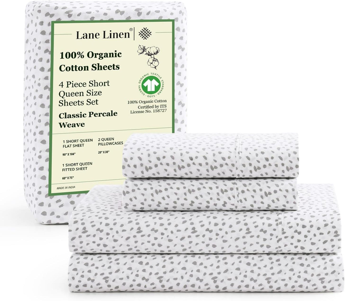 LANE LINEN Sustainably Produced 100% Organic Cotton Queen Sheet Set, Soft & Comfy Fully Elasticized Printed Bedding Sheets & Pillowcase Set, 15" Deep Pocket Queen Sheets- Haze Grey