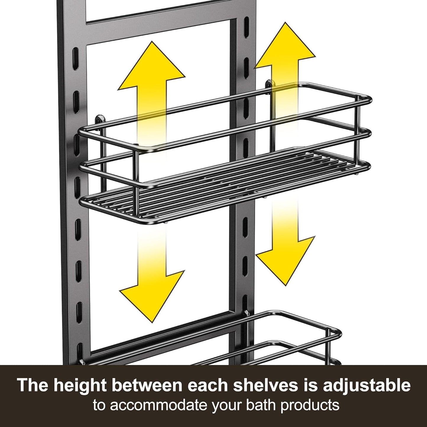 Orimade Adjustable Anti-slip Shower Caddy over Shower Head, Rustproof Bathroom Hanging Shower Organizer with 2 Hooks for Razor, No Drilling Shelves Storage Rack 2 Tier, Grey