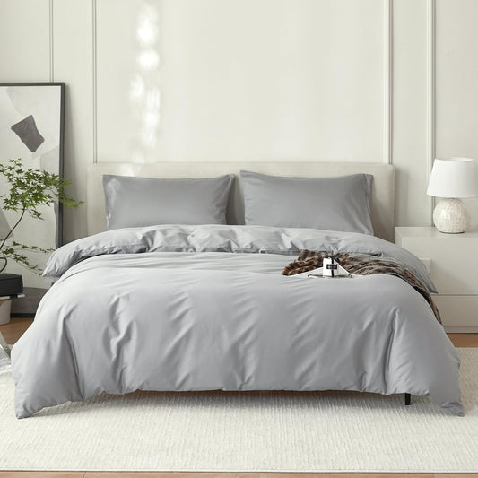 Full Size Cotton Duvet Cover Set 3 Piece-100% Egyptian Cotton Duvet Cover Set,1600Thread Count -Hotel Luxury Bedding，Ultra Soft & Breathable, Wrinkle-Free(Grey, 80x90 inches)
