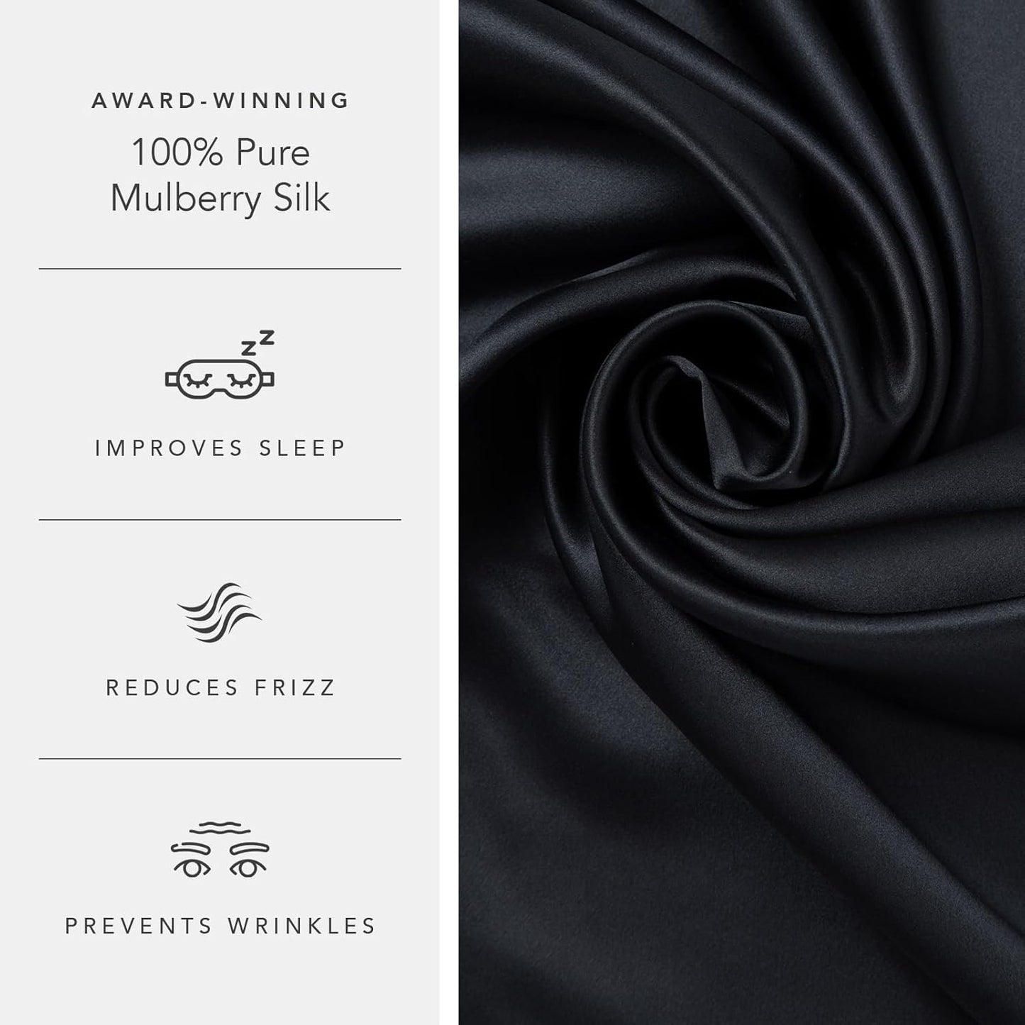 Fishers Finery 25mm 100% Pure Mulberry Silk Pillowcase (Black King)