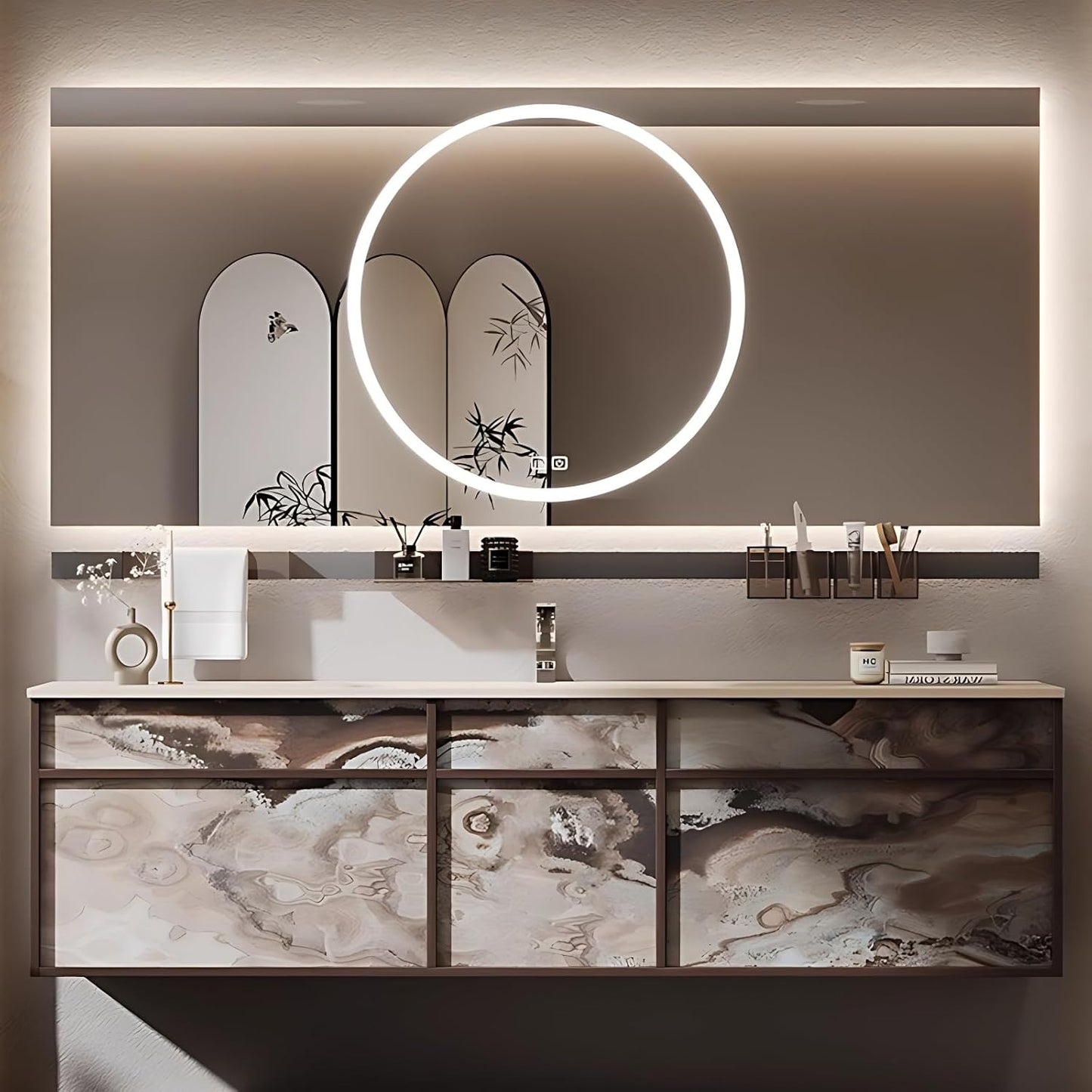 44in Bathroom Vanities Set - Bathroom Vanity with Sink, Tall Storage, Smart Defogging Mirror, Integrated Sink & 2 Large Drawer | Floating Cabinet