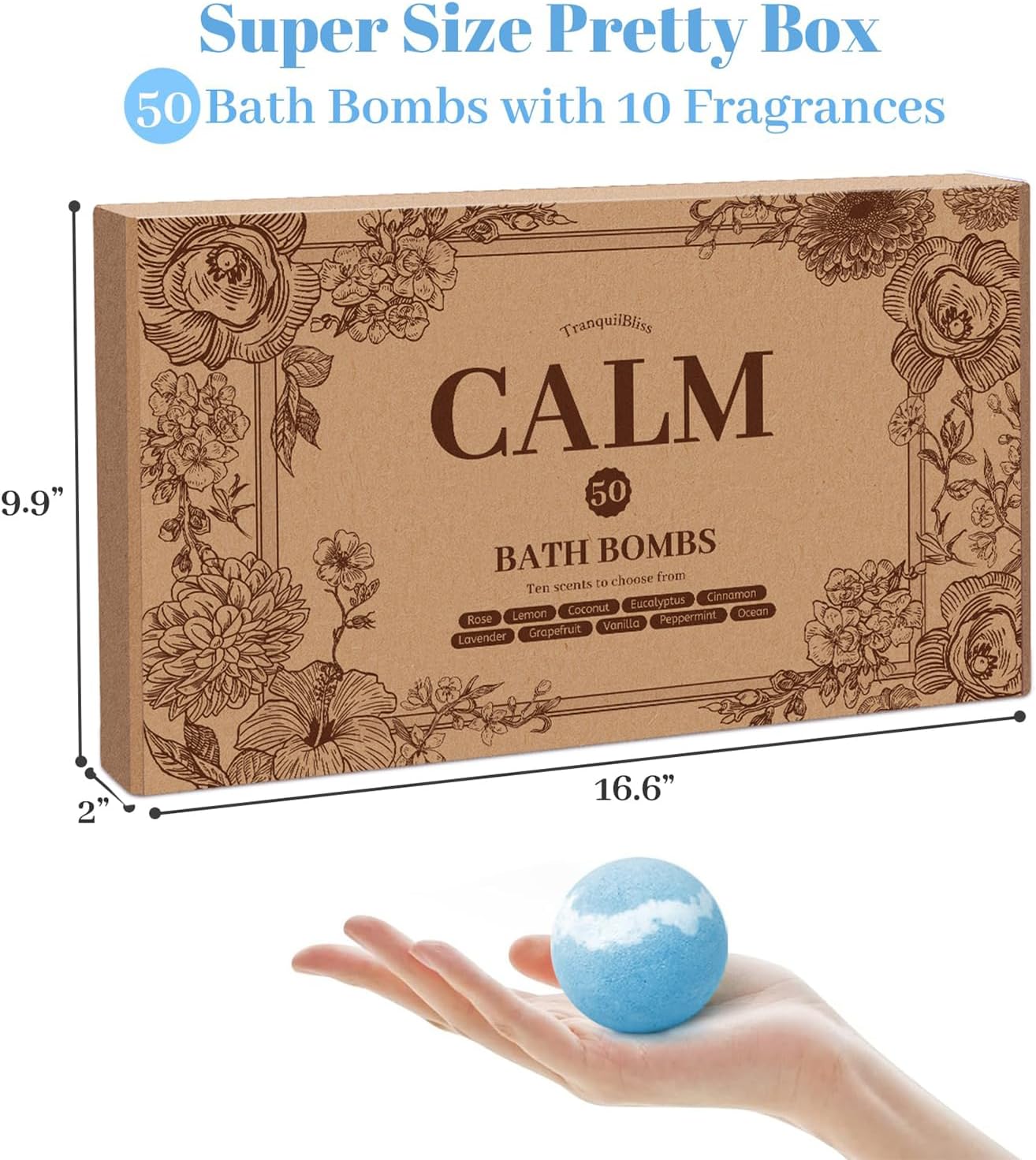 TranquilBliss Bath Bombs Set 50 PCS with 10 Rich Scents, Bath Bombs for Women, Natural Bubble Bombs with Shea Butter & Safe Oil, Ideal for Christmas, Birthday, Mother's Day Present (Brown)