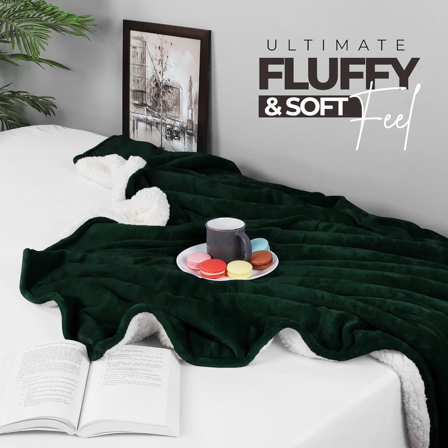 Utopia Bedding Sherpa Blanket Throw Size (Forest Green, 50x60 Inches) - Soft Lightweight Plush Fleece Reversible Blanket for Bed, Sofa, Couch, Camping and Travel