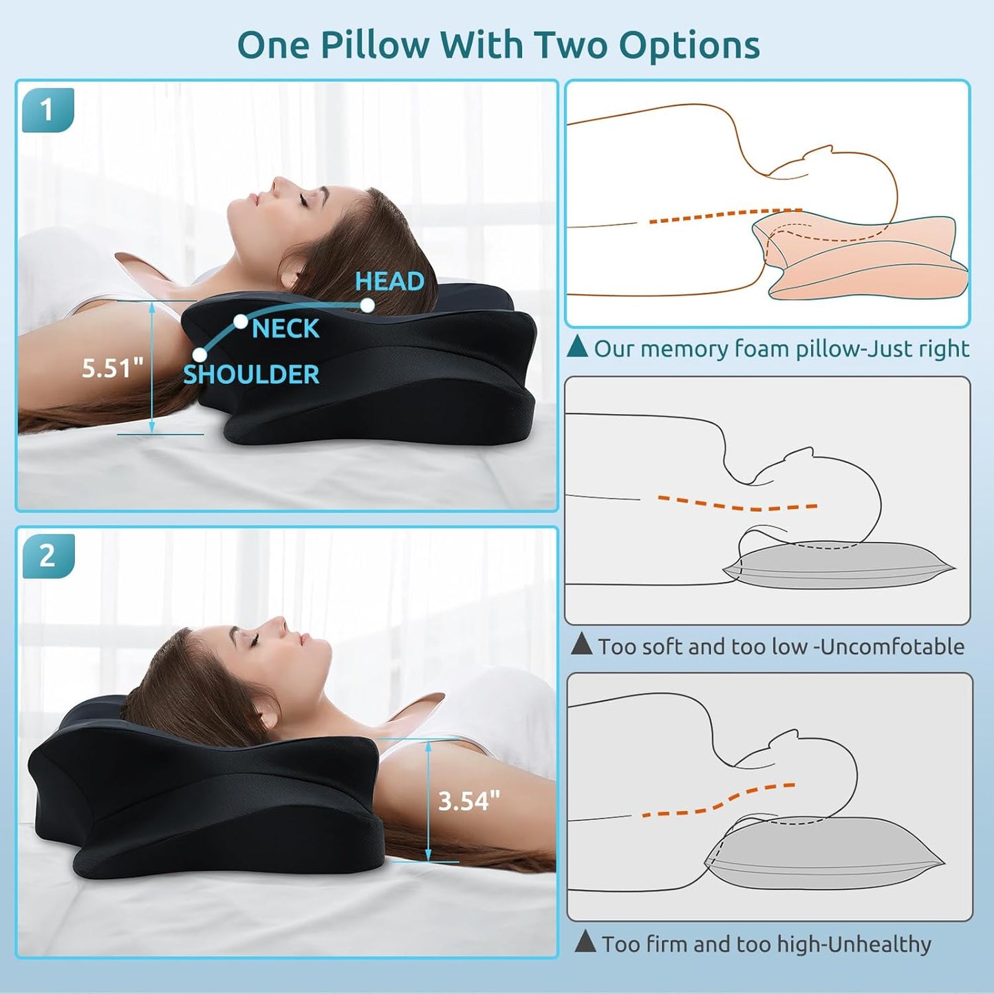 DONAMA Cervical Pillow for Neck and Shoulder,Contour Memory Foam Pillow,Ergonomic Neck Support Pillow for Side Back Stomach Sleepers with Pillowcase-King Size