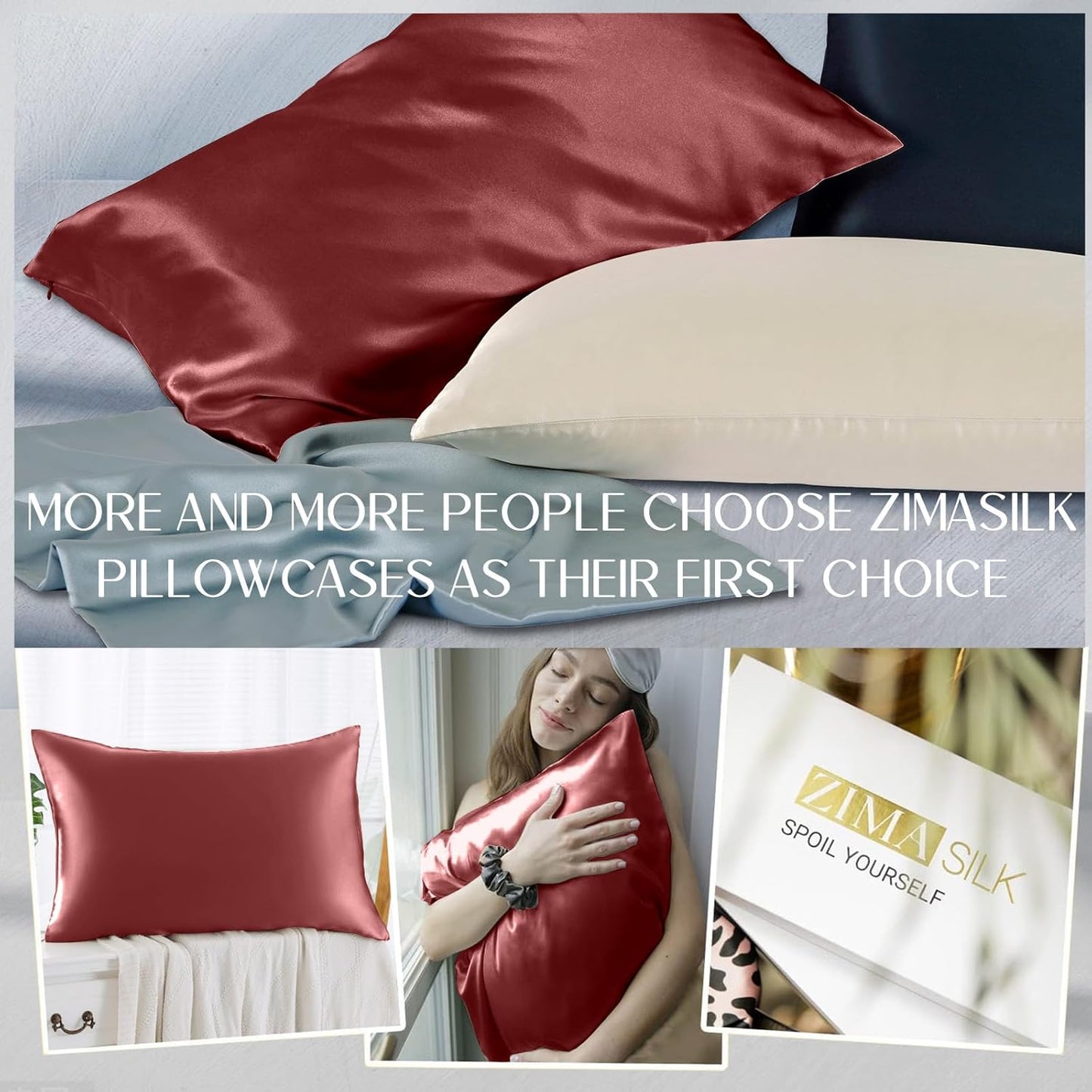 ZIMASILK 100% Pure Mulberry Silk Pillowcase for Hair and Skin Health,Soft and Smooth,Both Sides Premium Grade 6A Silk,600 Thread Count,with Hidden Zipper,1pc (Queen 20''x30'',Burgundy)
