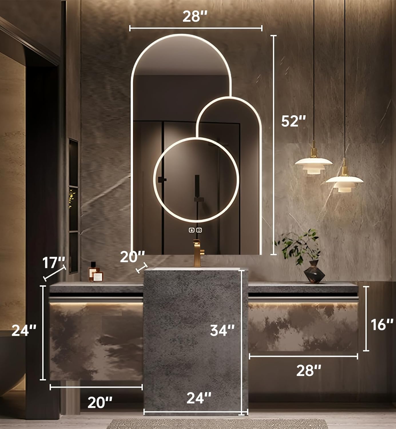Single Sink Freestanding Bath Vanity, Modern Bath Vanity with LED Smart Mirror, 72IN Solid Wood Floating Bathroom Sink Cabinet with Marble Slate Top and Large Storage Drawer