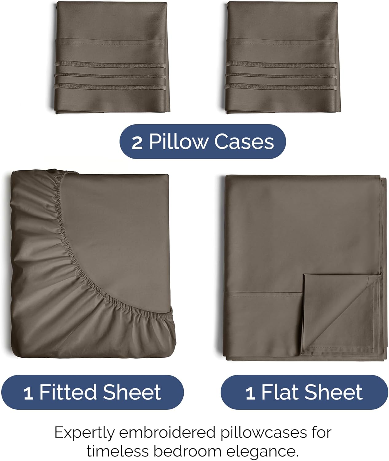 Cal King Size 4 Piece Sheet Set - Extra Soft, Breathable & Cooling - Hotel Luxury Durable Bed Sheets for Women & Men - Deep Pockets, Easy-Fit & Wrinkle-Free - Taupe Brown Oeko-Tex