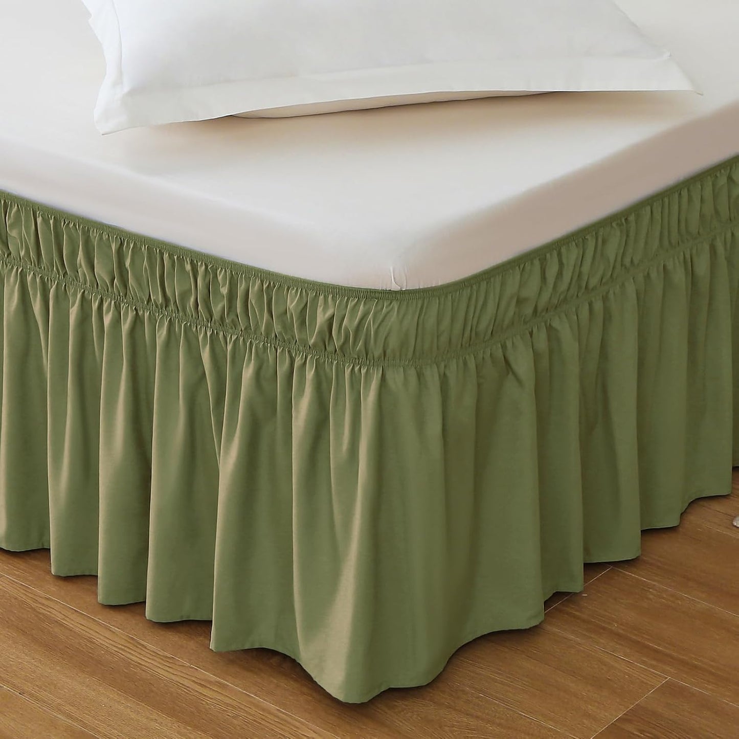 MEILA Queen Bed Skirt, Wrap Around Ruffle Bed Skit for Queen Beds with 18 inch Drop, Elastic Dust Ruffles Easy Fit Wrinkle & Fade Resistant, Sage