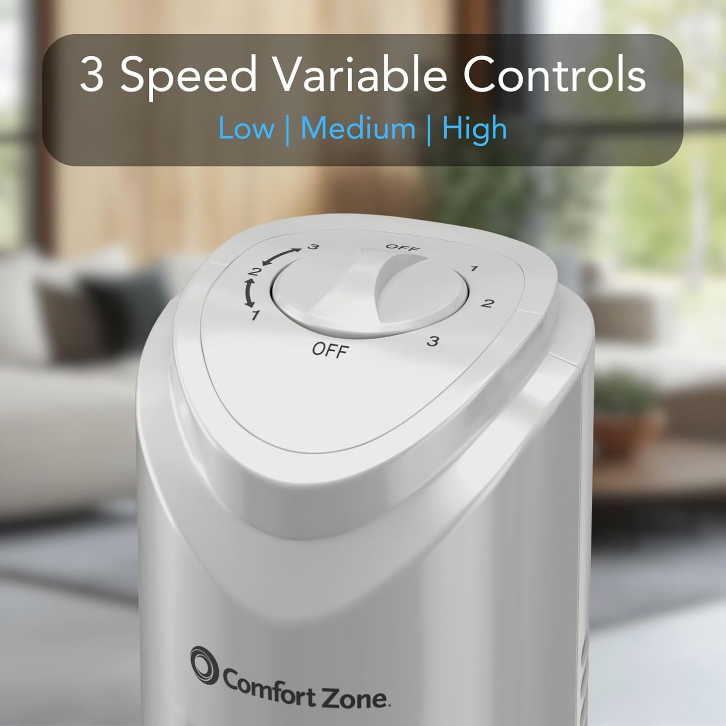 Comfort Zone Tower Fan for Bedroom, 32 inch, 3 Speeds, 90 Oscillation, Bladeless Indoor Fan, Built in Carry Handle, Portable Stand Fan, Gray