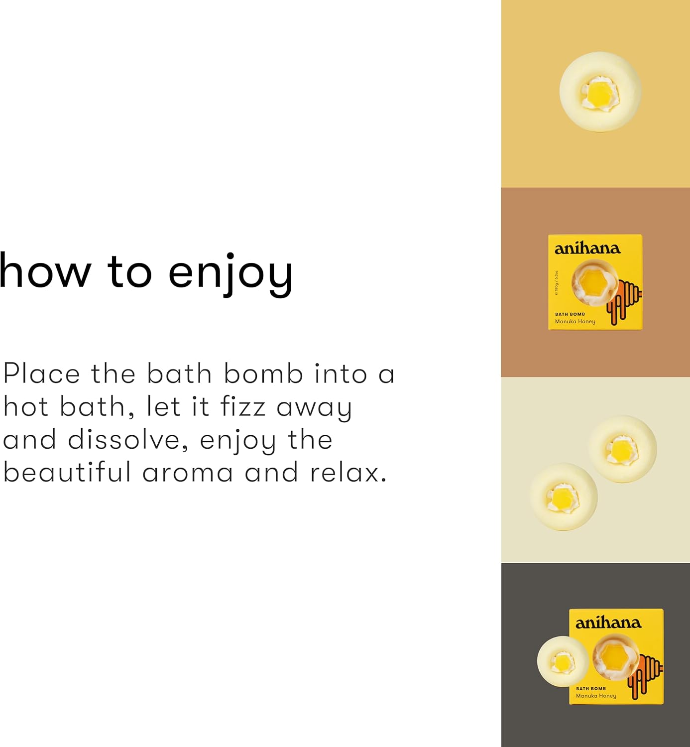 ANIHANA Bath Bombs with Coconut Oil, Paraben Free, Hand-Crafted Luxury Fizzers, Refreshing Manuka Honey Scent, 6.3 oz Each, 3 Pack