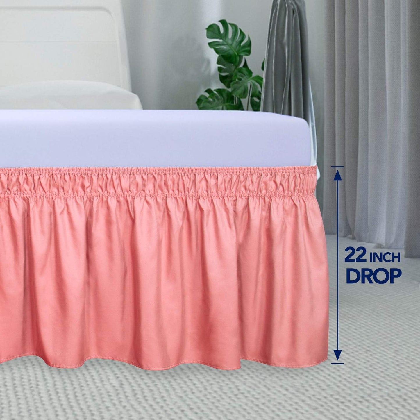 PureFit Wrap Around Ruffled Bed Skirt with Adjustable Elastic Belt - 22 Inch Drop Easy to Put On, Wrinkle Free Bedskirt Dust Ruffles, Bed Frame Cover for Twin,Twin XL and Full Size Beds, Pink