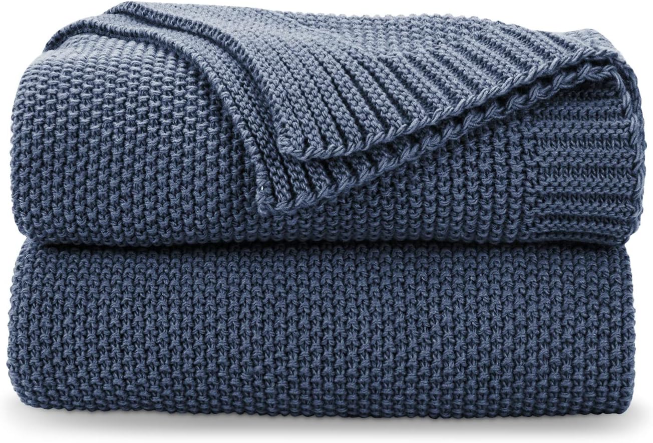 CozeCube Blue Throw Blanket for Couch, Soft Cozy Cable Knit Throw for Bed Sofa Living Room, Lightweight Warm Decorative Farmhouse Christmas Blanket, 50"x60", Dusty Blue