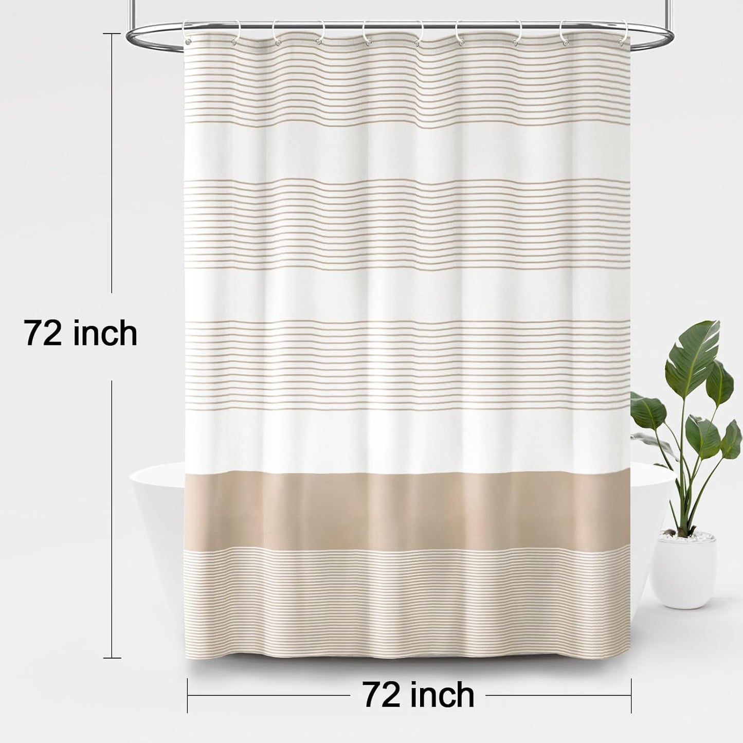 Awellife Boho Beige Shower Curtain for Bathroom Stripe Shower Curtain 72 X 72 Inches Farmhouse Cotton