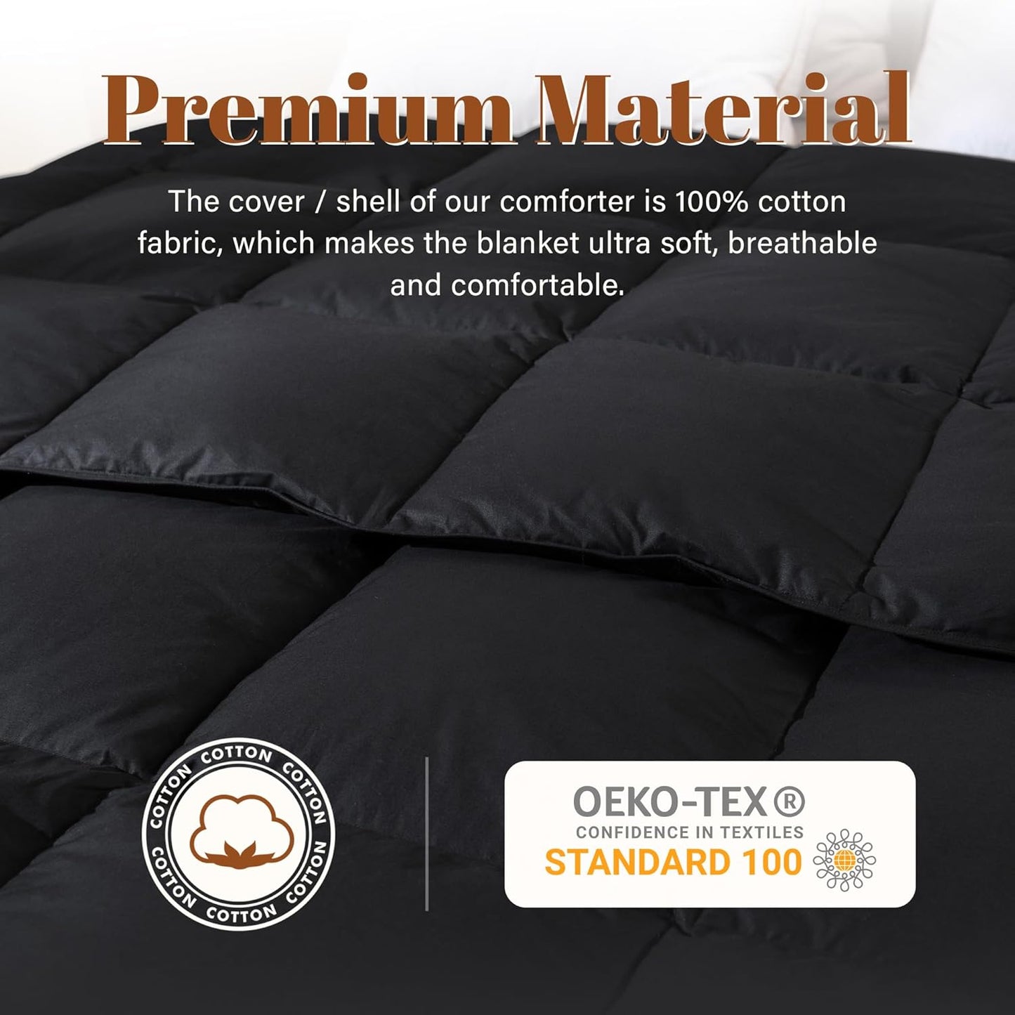 Cosybay Heavyweight Queen Size Feather Down Fiber Comforter - Black Thicker Winter Duvet Insert, Ultra Soft 100% Cotton Cover, Luxury Hotel Bedding with Corner Tabs, 90"x90"