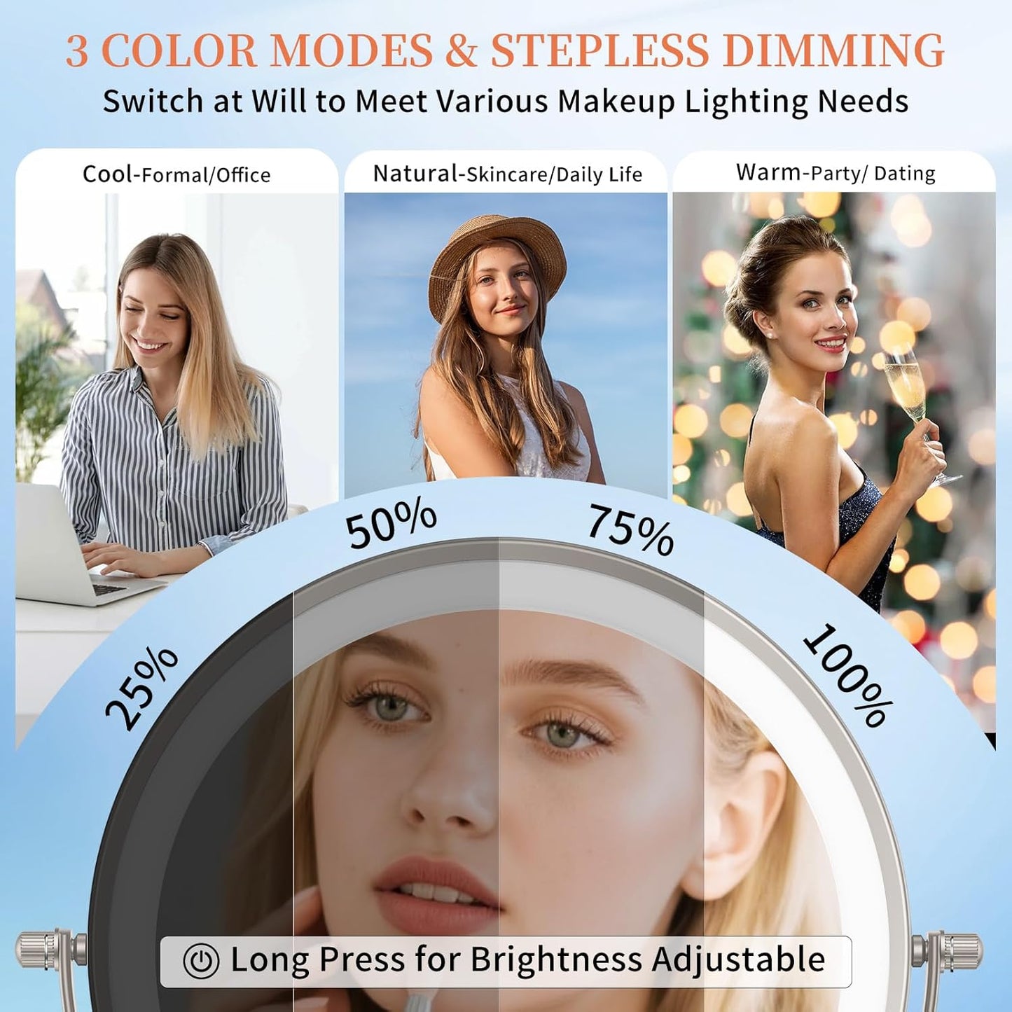 FUNTOUCH 9" 30X/1X Magnifying Wall Mounted Lighted Makeup Mirror, 4500mAh Rechargeable Double Sided Mirror with Light, 3 Color Lights,Touch Dimmable, 360 Rotation Extended Arm for Bathroom,Nickel