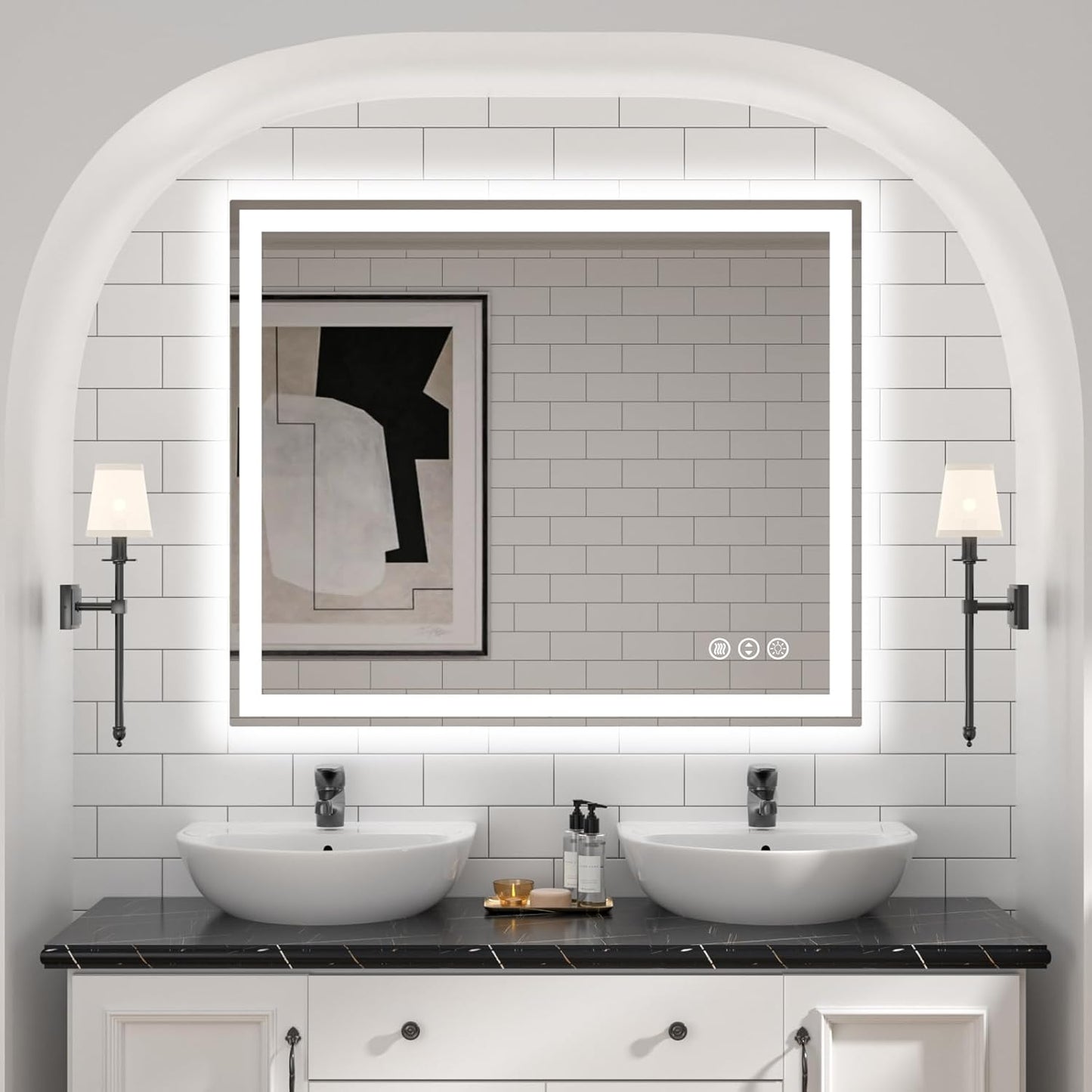 LED Bathroom Mirror, 48"X40" with Front and Backlit, Anti-Fog, Bathroom Vanity Mirror with Memory Function, Stepless Dimmable Lighted Bathroom Mirror, Tempered Glass (Horizontal/Vertical)