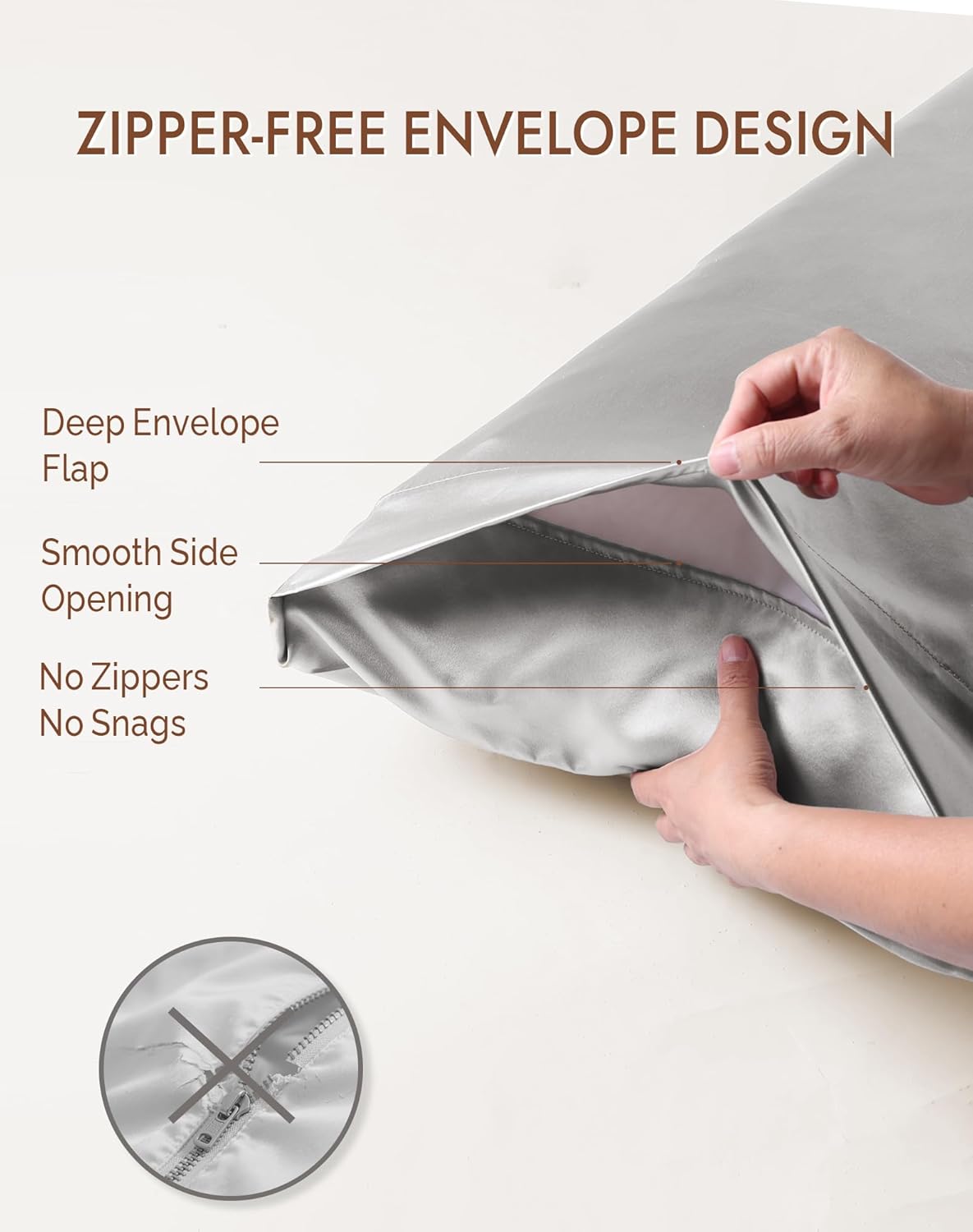 SilkSilky 100% Mulberry Silk Pillowcase - Pure 22 Momme High-Grade 6A Fibers for Hair & Skin, Envelope Closure, Natural, Organic, Breathable & Cooling Pillow Case (Standard, Silver)