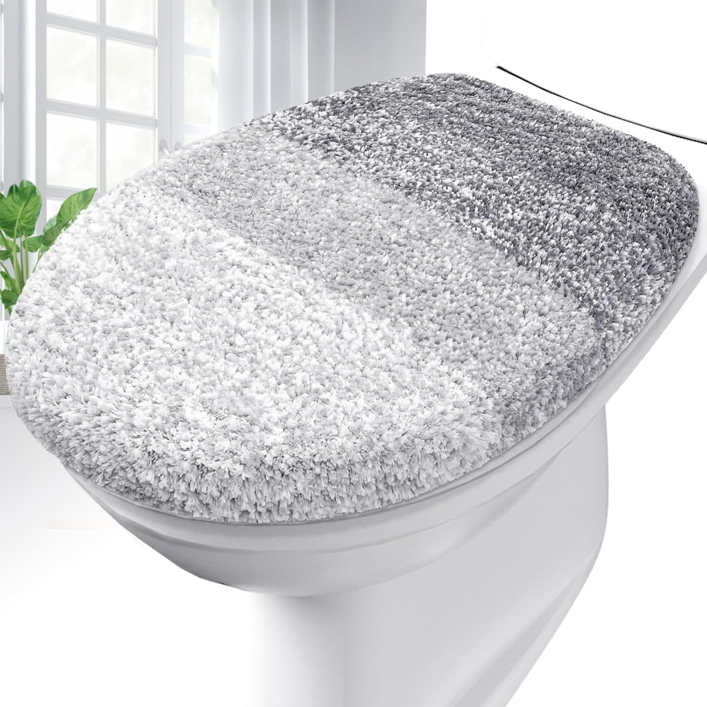 OLANLY Soft Microfiber Bathroom Toilet Lid Cover, Machine Washable Covers, 17.5x15, Stays in Place Rubber Backing, Fits Most Round, Elongated and Oblong Lids, Accessories Decor, Light Gray