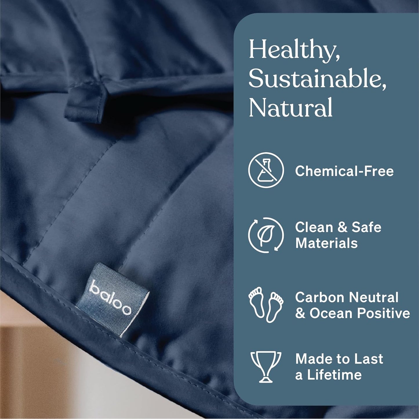Baloo Weighted Blanket for Adults 20 lb (Navy Blue, 60"x80") | Cool & 100% Cotton | Machine Washable & Dryer Safe | Glass Microbead Fill