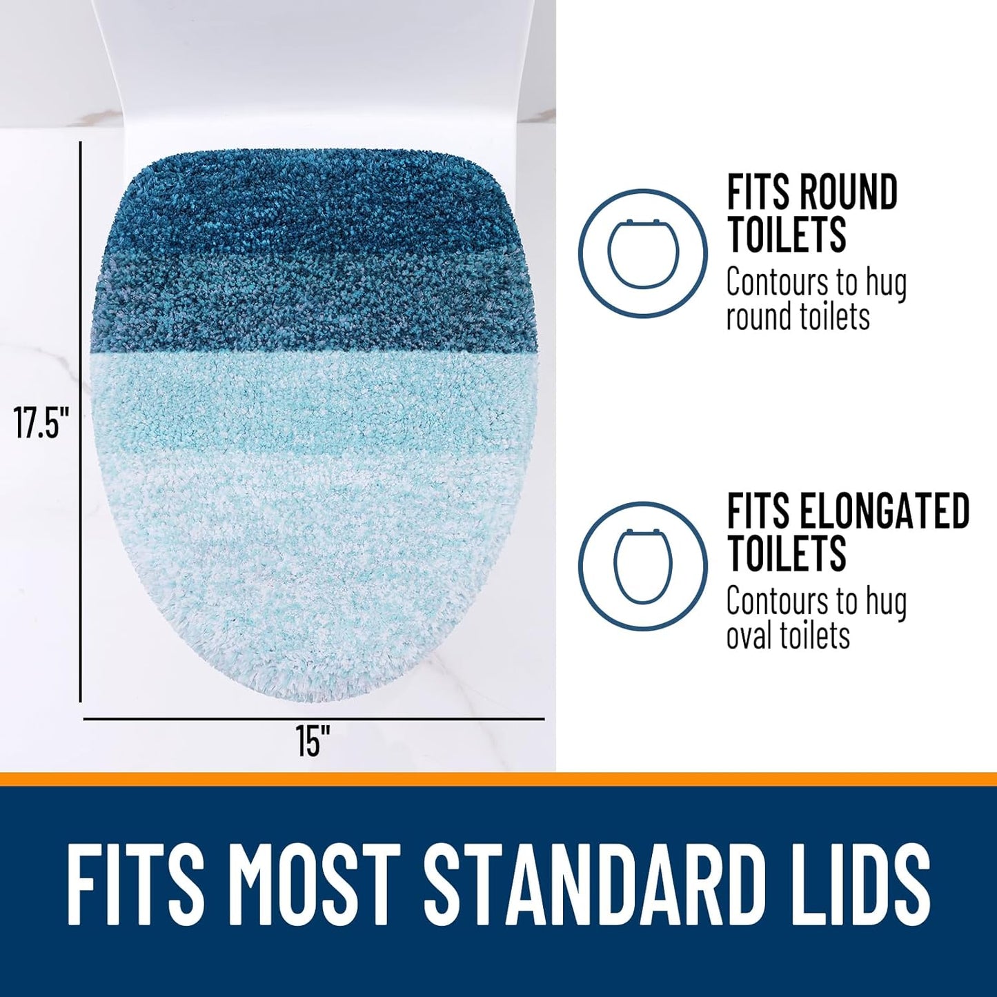 OLANLY Soft Microfiber Bathroom Toilet Lid Cover, Machine Washable Covers, 17.5x15, Stays in Place Rubber Backing, Fits Most Round, Elongated and Oblong Lids, Accessories Decor, Peacock Blue