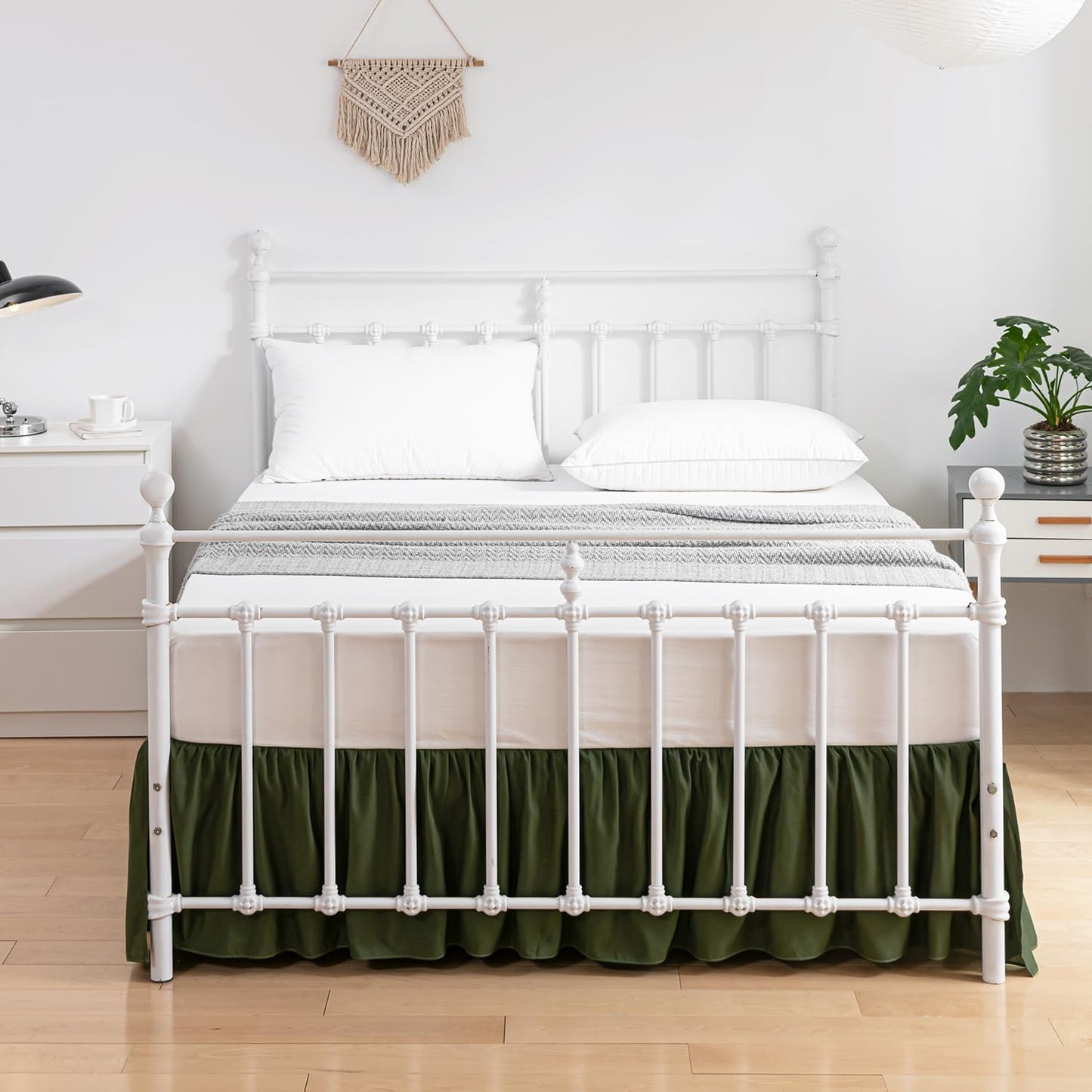 Bed Skirt King Size Ruffled Bed Skirts with Split Corners, 12 Inch Drop Dust Ruffle Bed Skirt with Platform, Green, King - 12" Drop