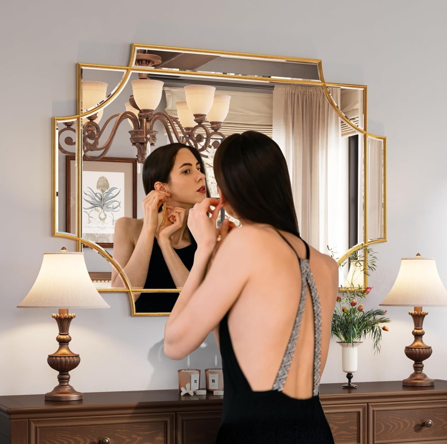 Kelly Miller Large Gold Decorative Mirror for Wall, 30"x40" Gold Bathroom Mirror Rectangle Vanity Wall Mirror Beveled for Master Bath Half Bath Living Room Bedroom Farmhouse Fireplace Hallway