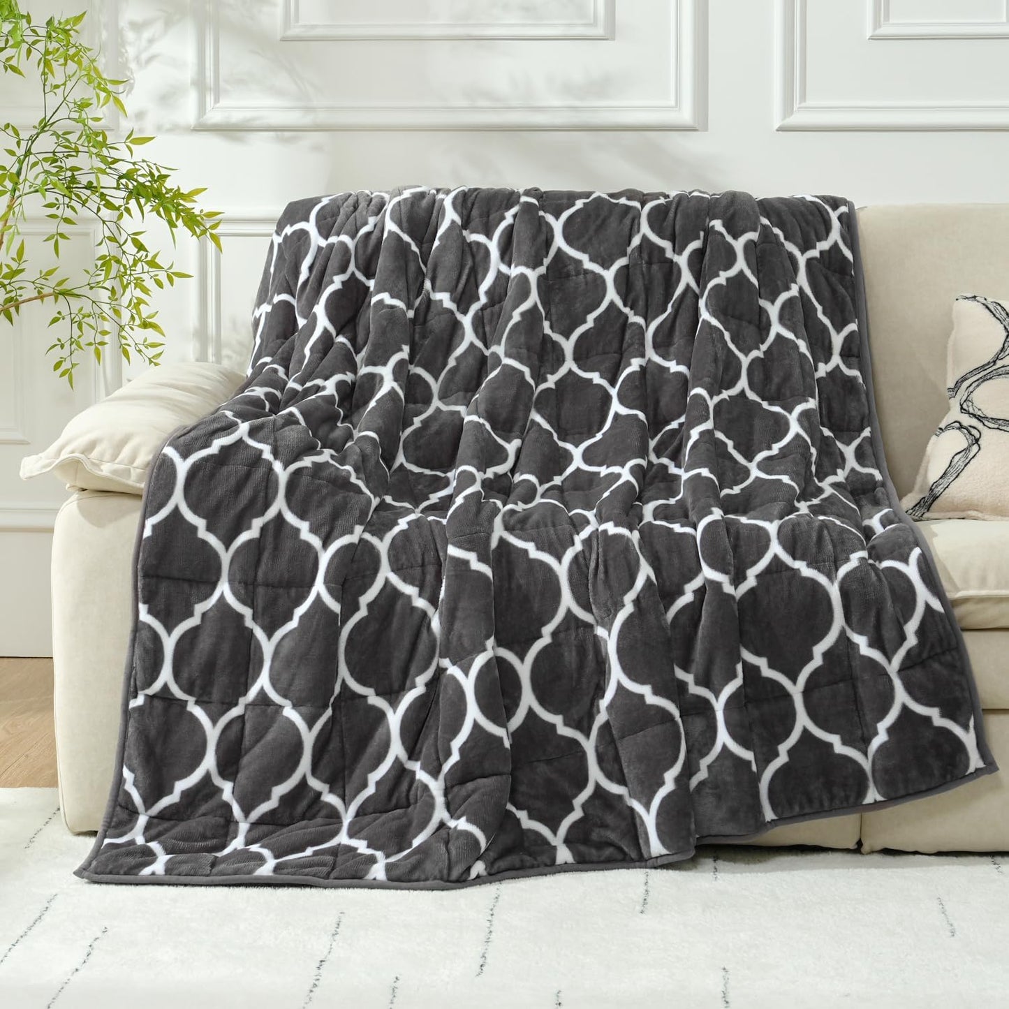 Wemore Sherpa Fleece Weighted Blanket for Adult, 15 lbs Dual Sided Cozy Fluffy Heavy Blanket, Ultra Fuzzy Throw Blanket with Soft Plush Flannel Top, 60 x 80 inches, Morocco Grey on Both Sides