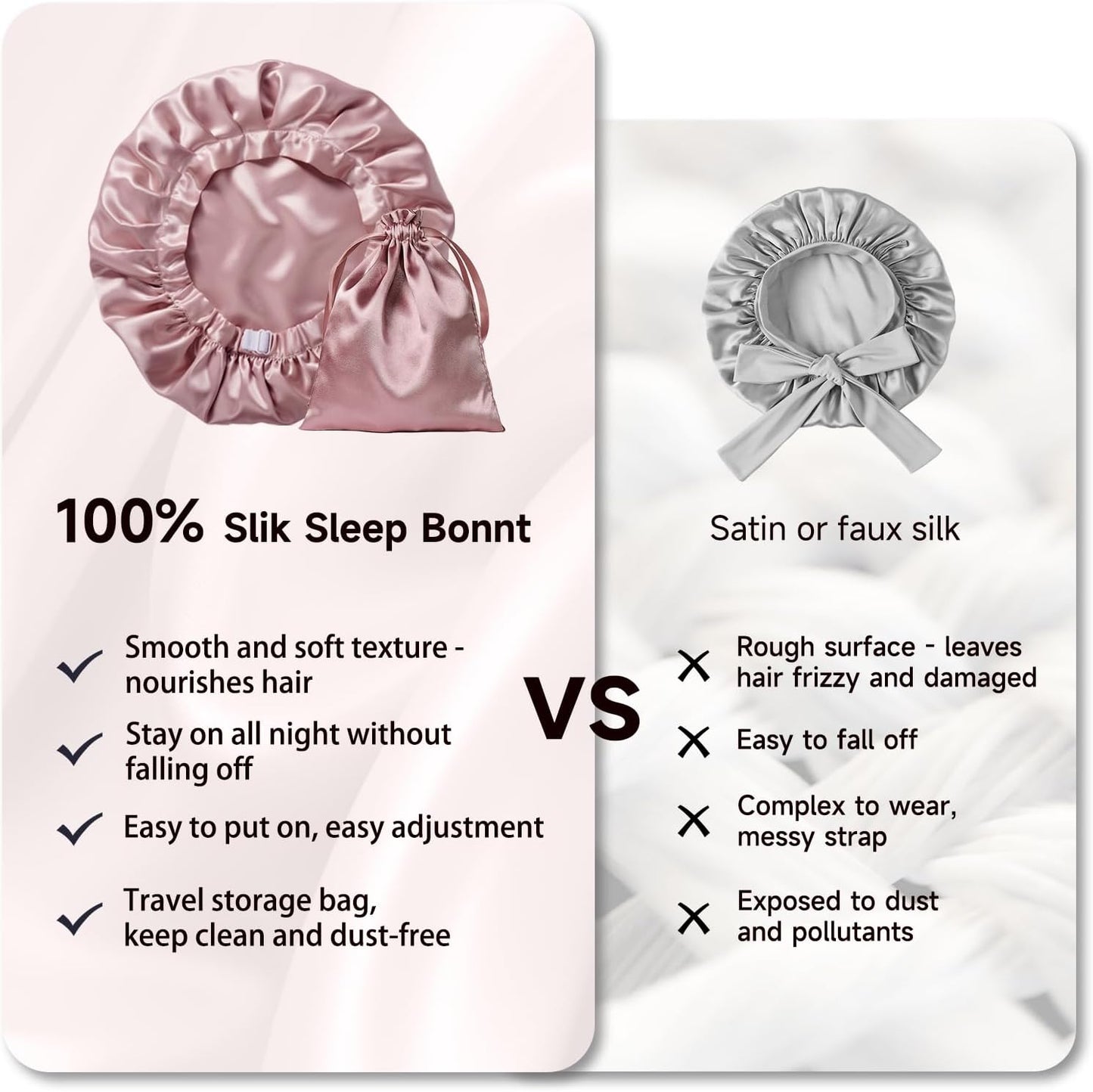 Kaome 100% Mulberry Silk Bonnet for Sleeping Women, 22 Momme Double Layer Silk Hair Wrap, Non-Slip Sleep Cap with Adjustable